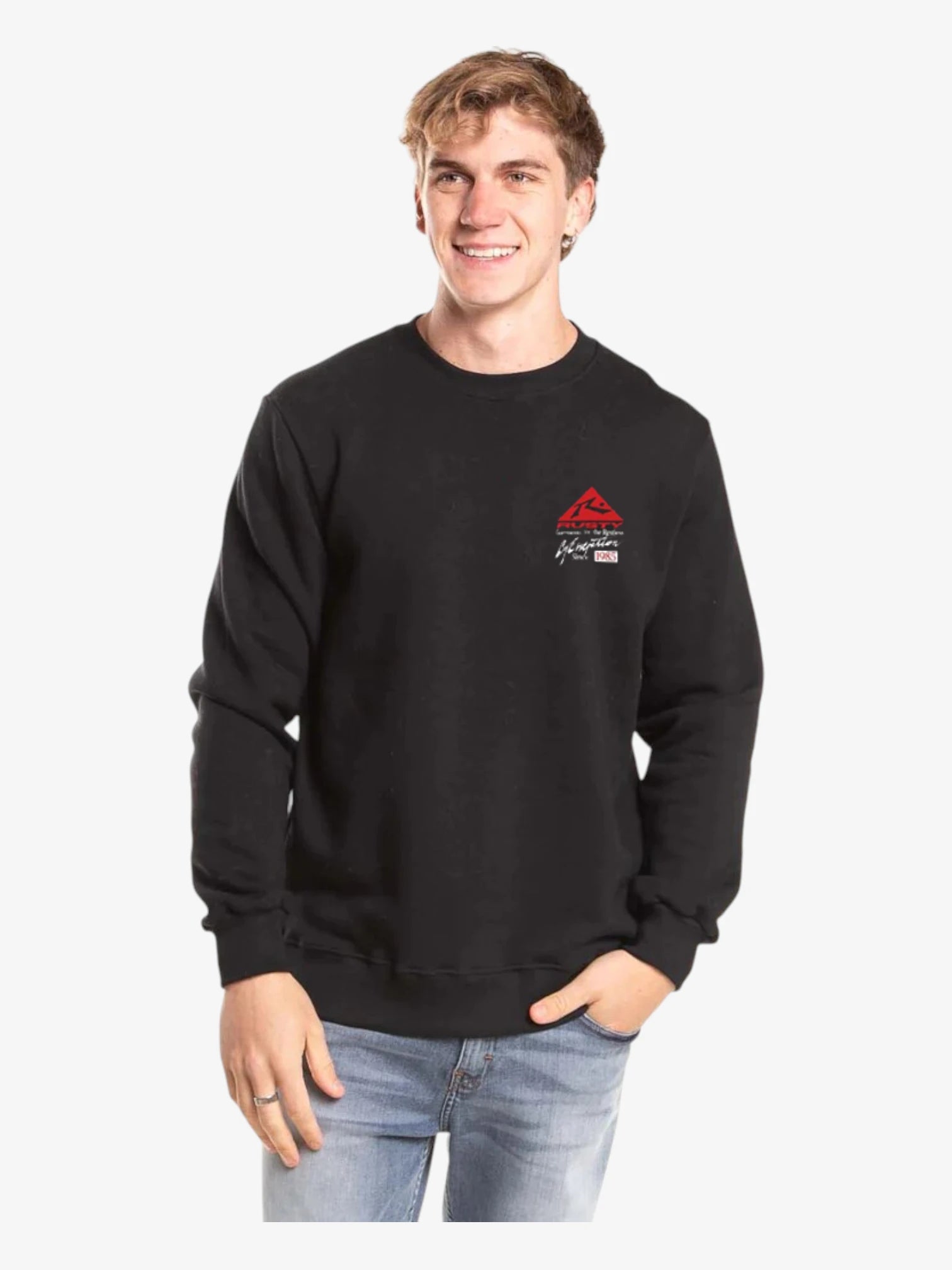 Rusty Restless Generation Black Crew Neck Sweatshirt - Trendy Streetwear for Men & Women - Perfect for Casual Outfits, Gym, and Everyday Wear