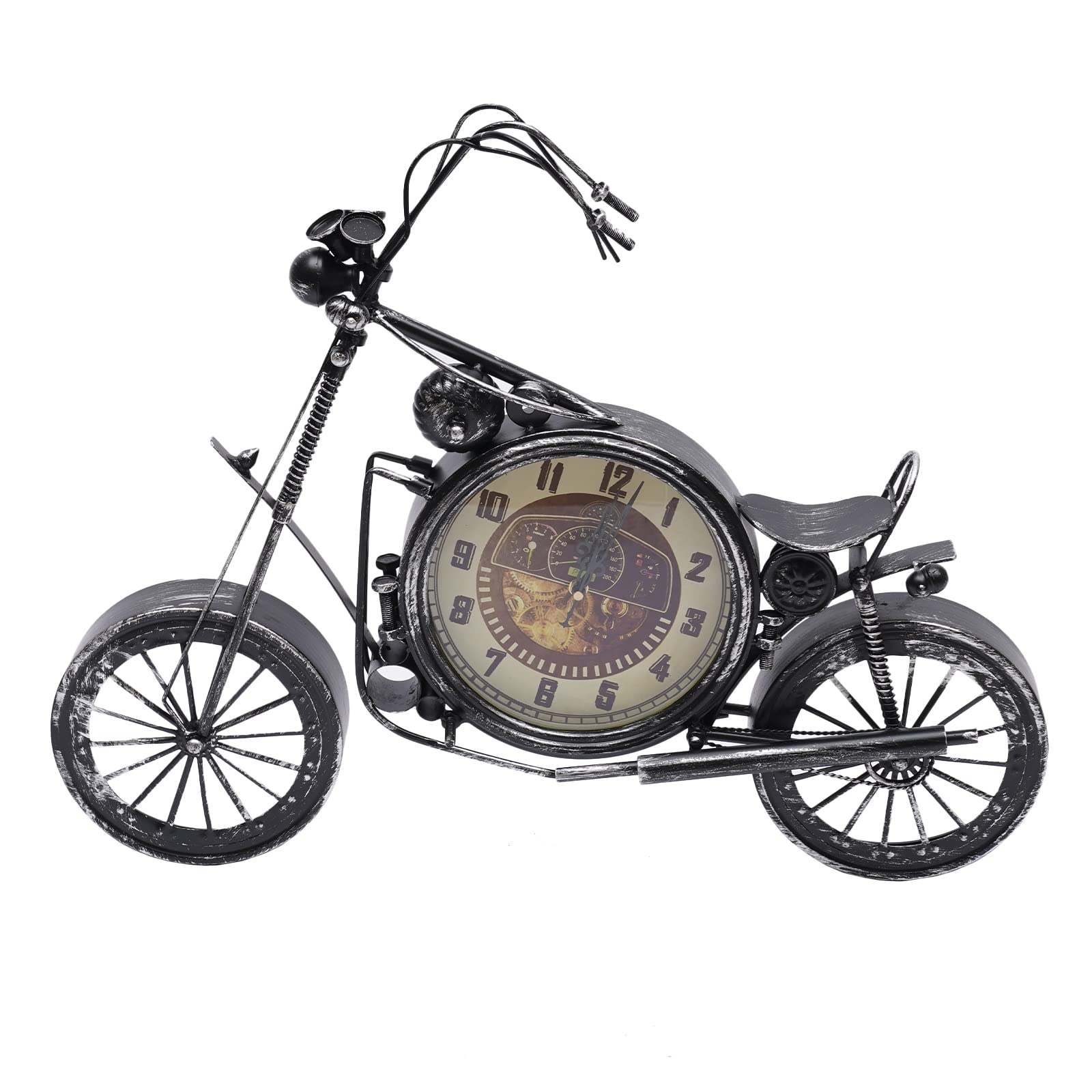 Silver Motorcycle Wall Clock - Vintage Iron Motorcycle Decor for Living Room, Bedroom, Office & Kitchen | Unique Home Wall Decor Gift for Bikers & Motorcycle Enthusiasts | Perfect for Man Cave, Garage & Motorcycle Themed Rooms