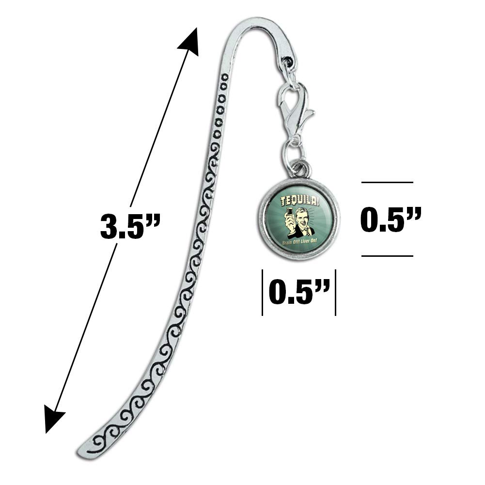 Funny Retro Tequila Bookmark - 'Brain Off Liver On' Humorous Metal Page Marker with Charm - Perfect for Book Lovers & Tequila Enthusiasts
