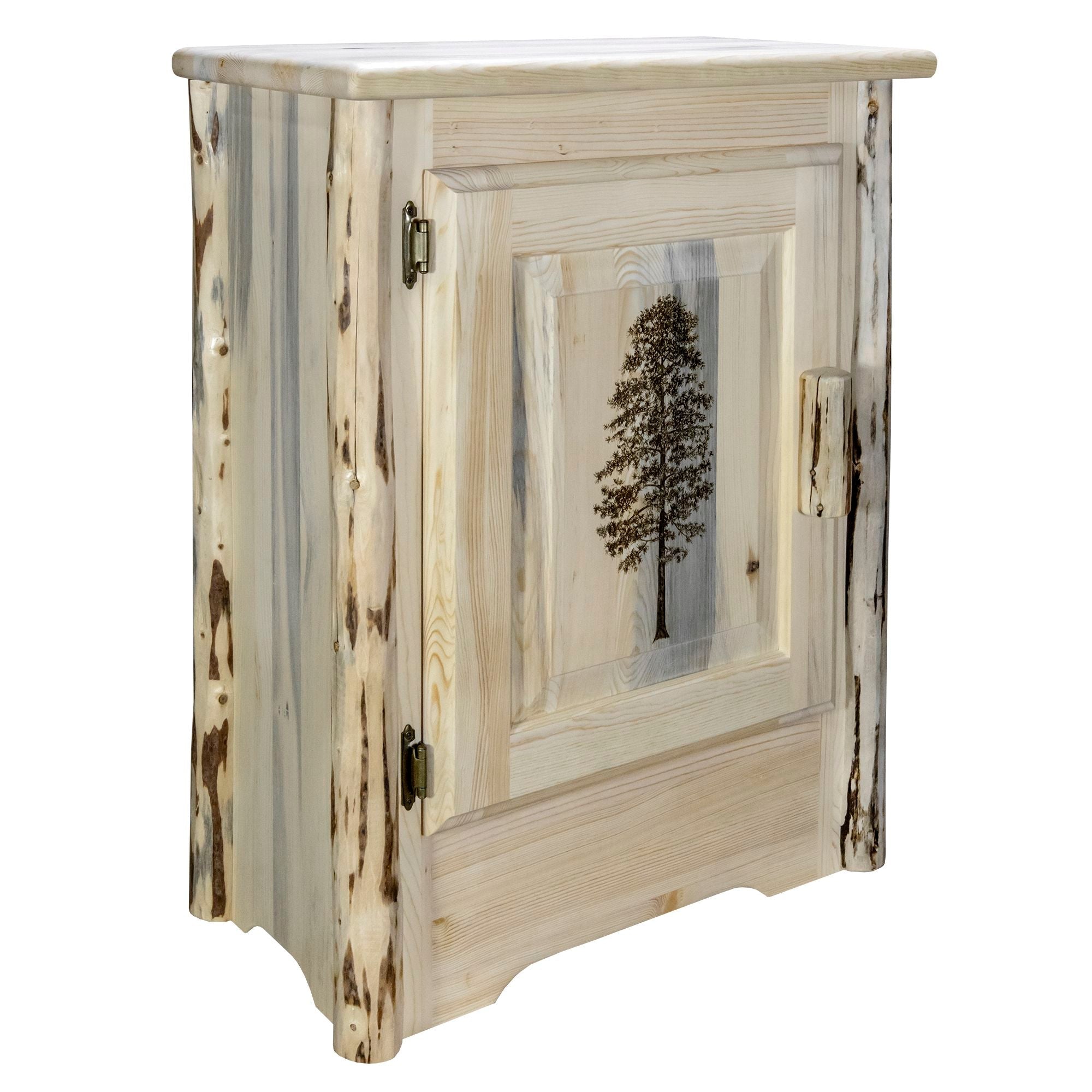 Montana Accent Cabinet with Laser Engraved Design - Left Hinged Door - Rustic Wood Side Table for Living Room, Bedroom & Entryway Storage