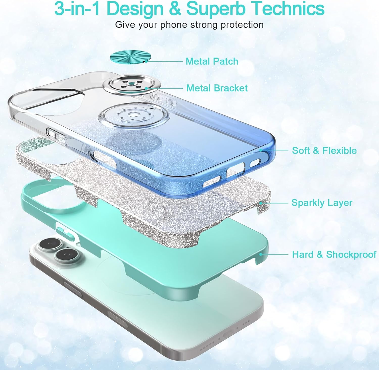 Premium iPhone 16 Case with 360° Ring Holder, Magnetic Car Mount & Kickstand - Shockproof Protective Cover for Work, Travel & Daily Use