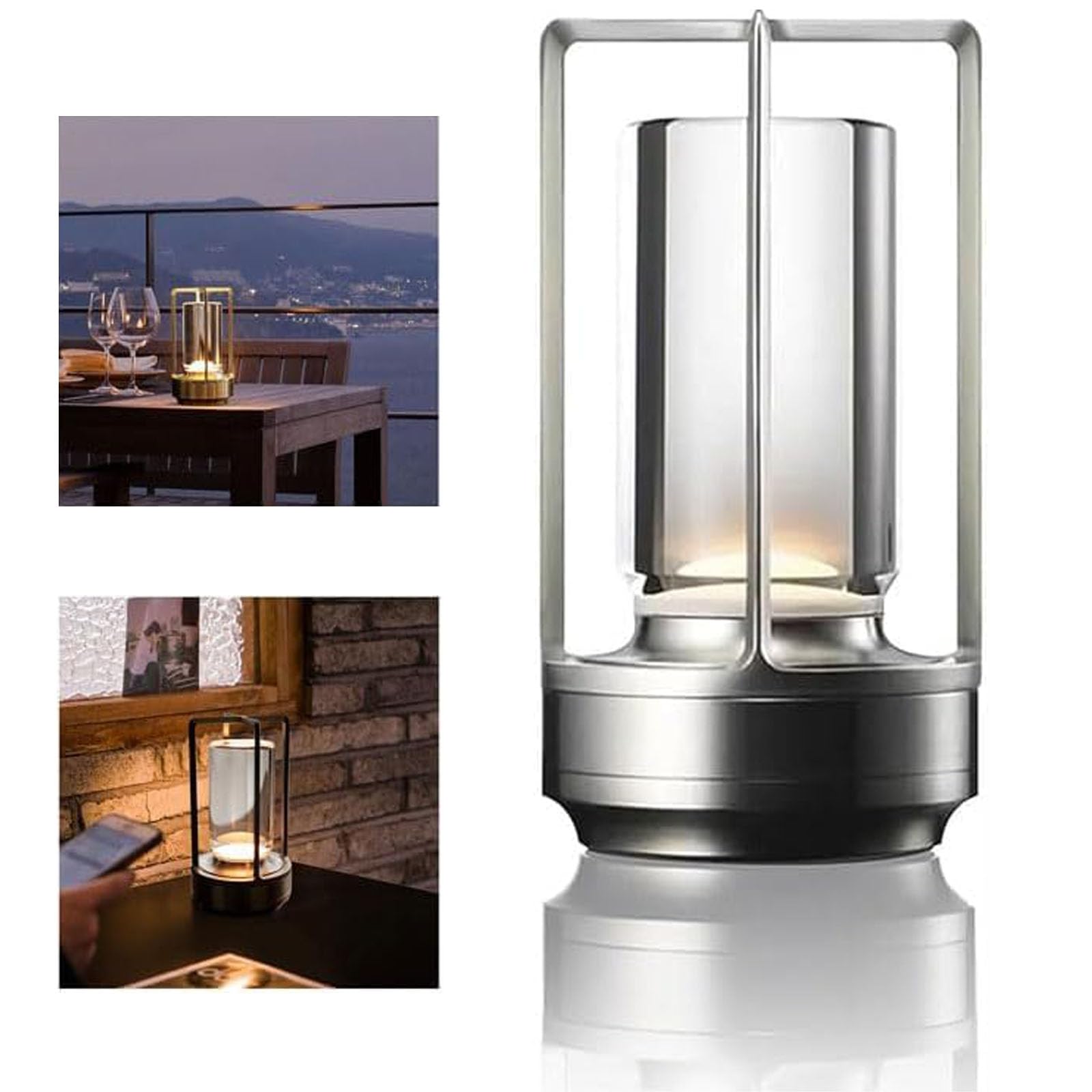 Lumisom Crystal Lantern LED Table Lamp - Touch Control, Cordless, Metal Base Nightstand Light for Bedroom (Silver) | Romantic Ambiance, Wedding Decor, Living Room Accent Lighting