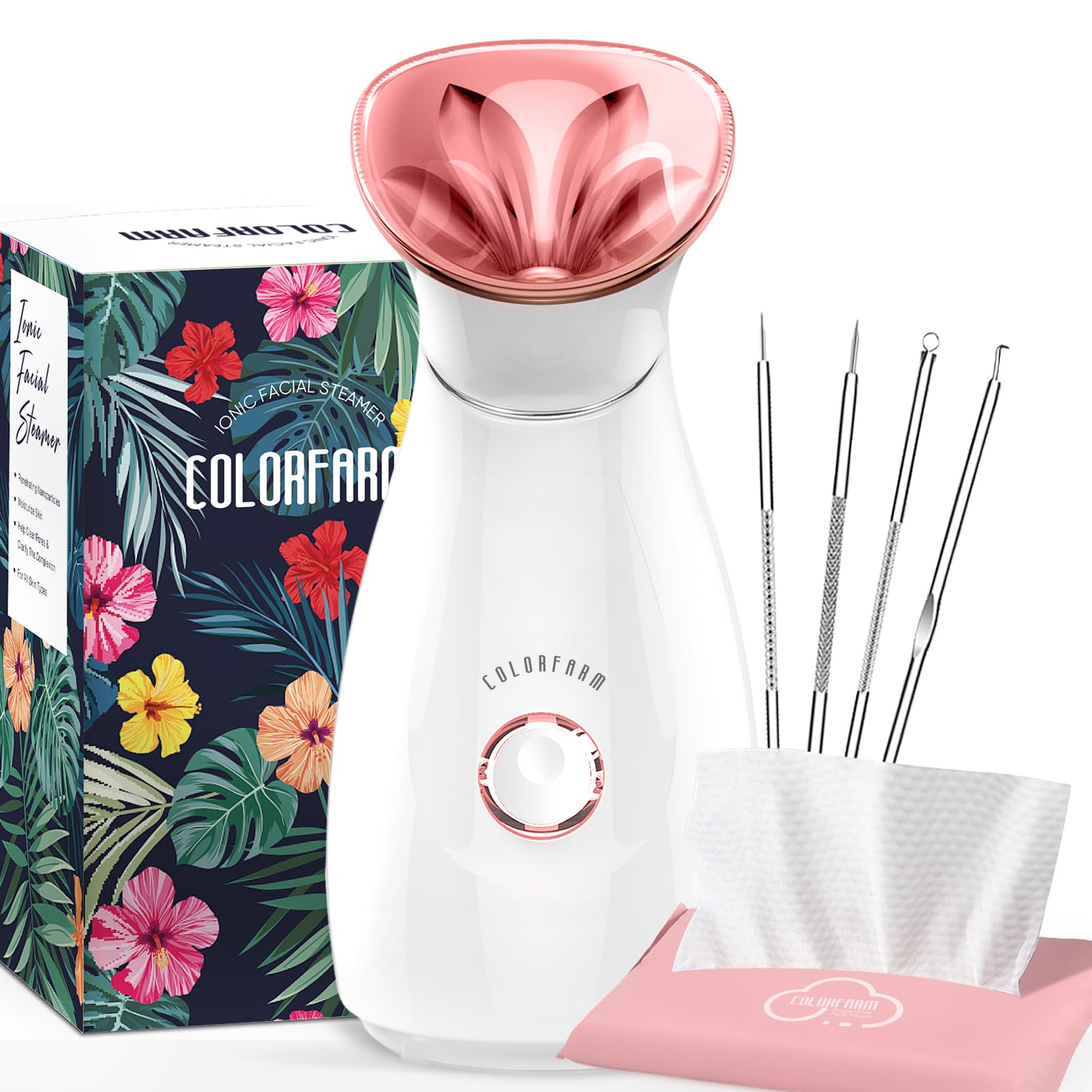 Colorfarm Nano Ionic Facial Steamer for Deep Pore Cleansing - Hot Mist Humidifier & Home Spa Sauna | Unclogs Pores, Moisturizes Skin | Perfect for Women & Men, Sinus Relief, At-Home Facial Care