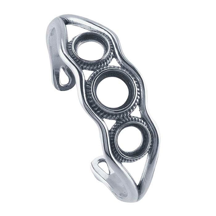 Premium Sterling Silver Three Stone Cuff Bracelet Mounting with Round Cabochon - DIY Jewelry Making, Custom Handmade Jewelry Supplies for Bracelets, Rings & Necklaces - Perfect for Gift Giving & Special Occasions
