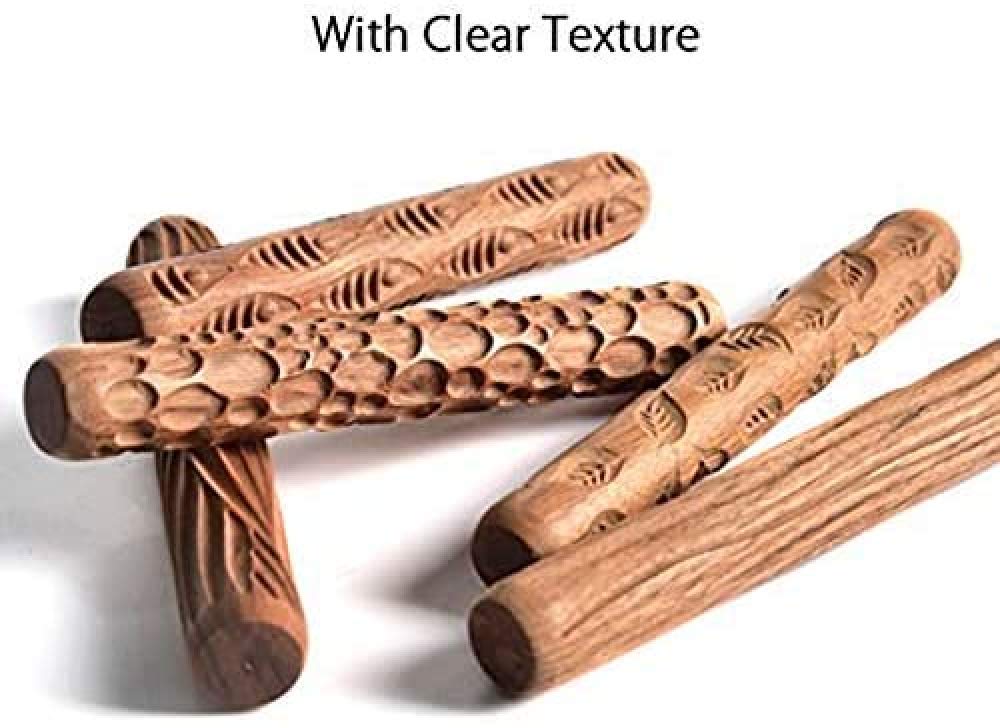 5PCS Wooden Clay Rollers - Pottery Tools for Handmade Ceramics, Clay Stamps & Pattern Designs - Perfect for DIY Crafts, Sculpting & Pottery Making