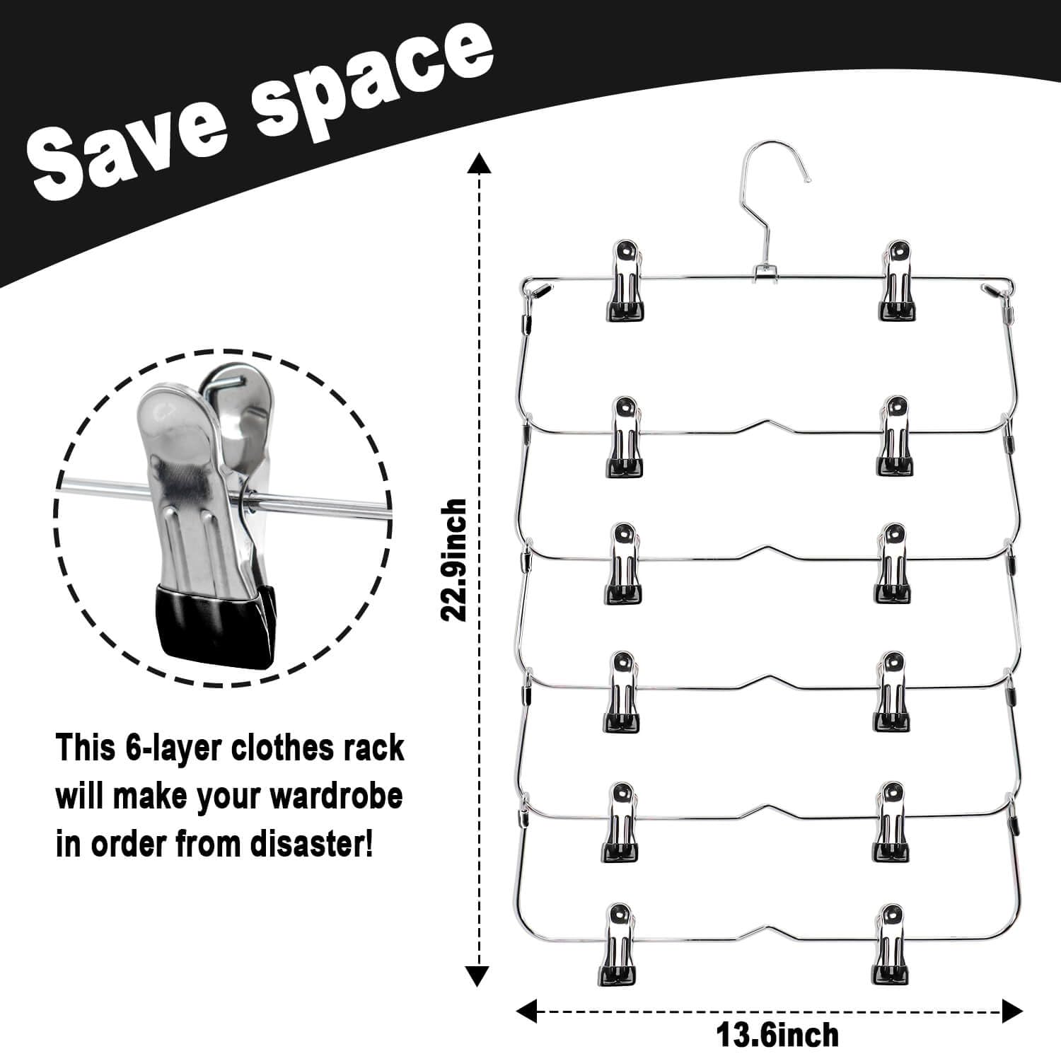 6-Tier Metal Skirt Pants Hangers with Non-Slip Clips - Space Saving Closet Organizer for Skirts, Shorts & Clothes (2 Pack, Black) - Perfect for Wardrobe Organization & Small Closet Storage