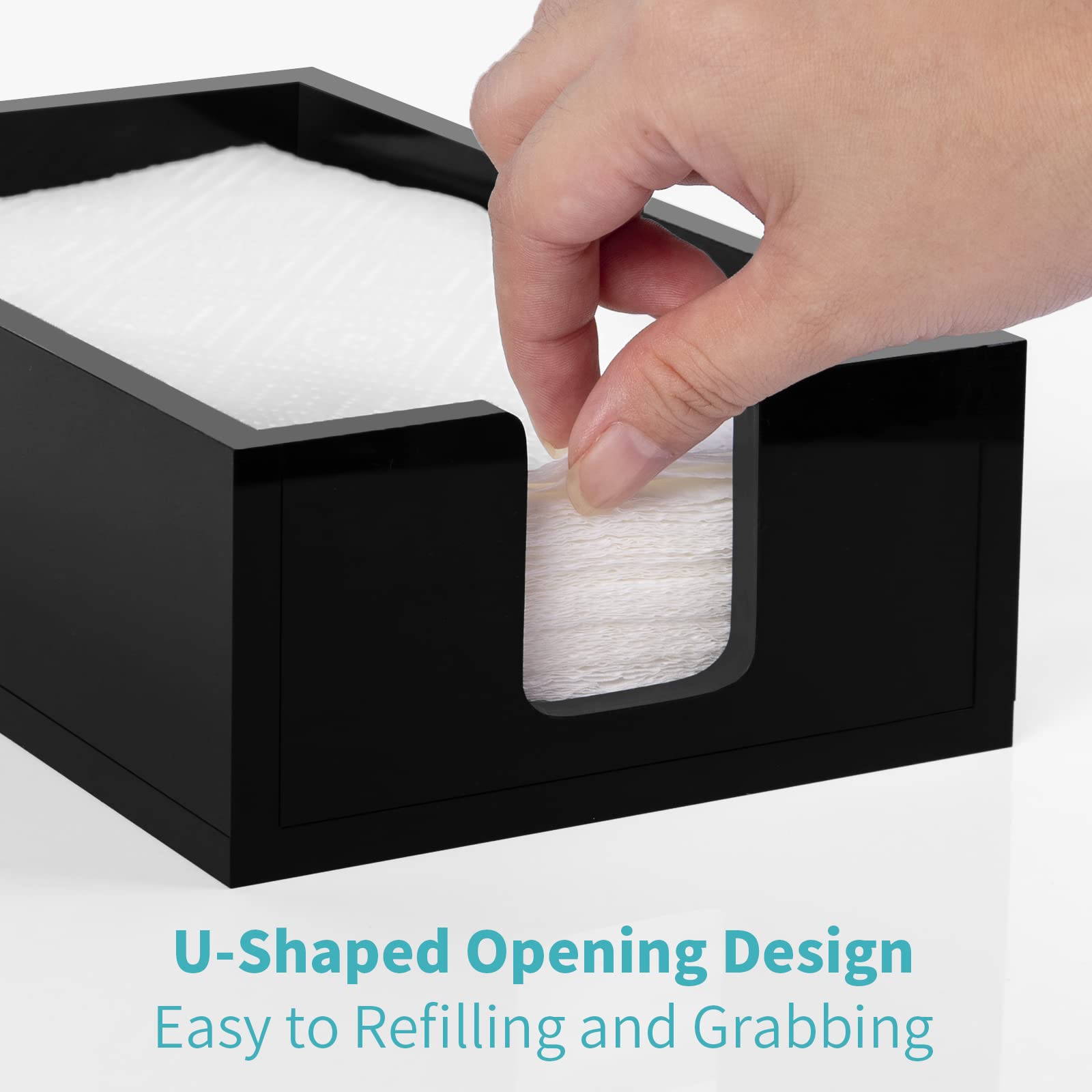 HIIMIEI Acrylic Napkin Holder - Black Bathroom & Kitchen Towel Organizer for Guest, Disposable Napkins, Hand Towel Tray - Perfect for Parties, Weddings, Hotels & Restaurants (Black) - Ideal for Home Decor & Hospitality Use