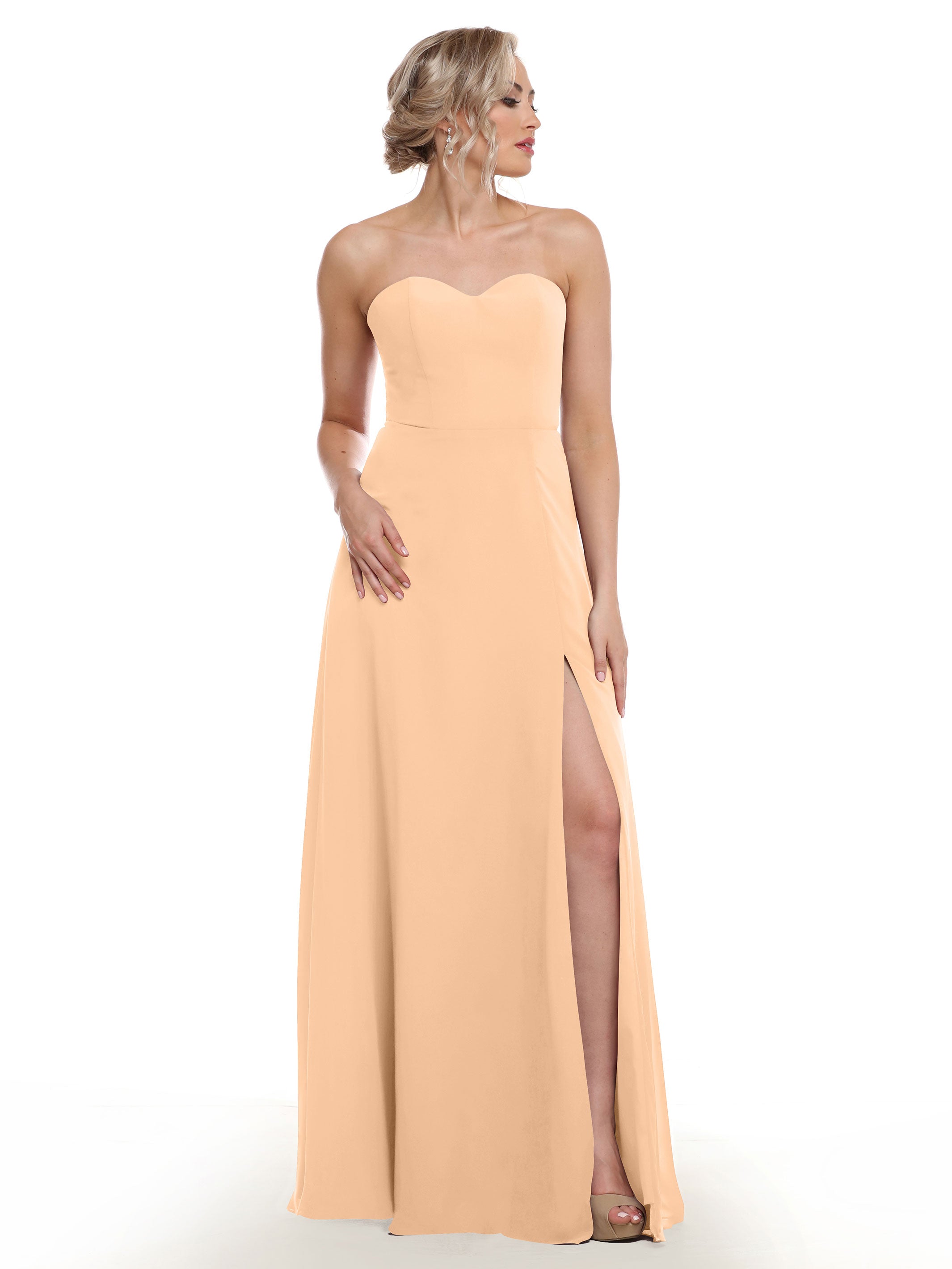 Elegant 80143 Chiffon Strapless Sweetheart Bridesmaid Dress with Lace & High Slit - Perfect for Weddings, Prom & Formal Events