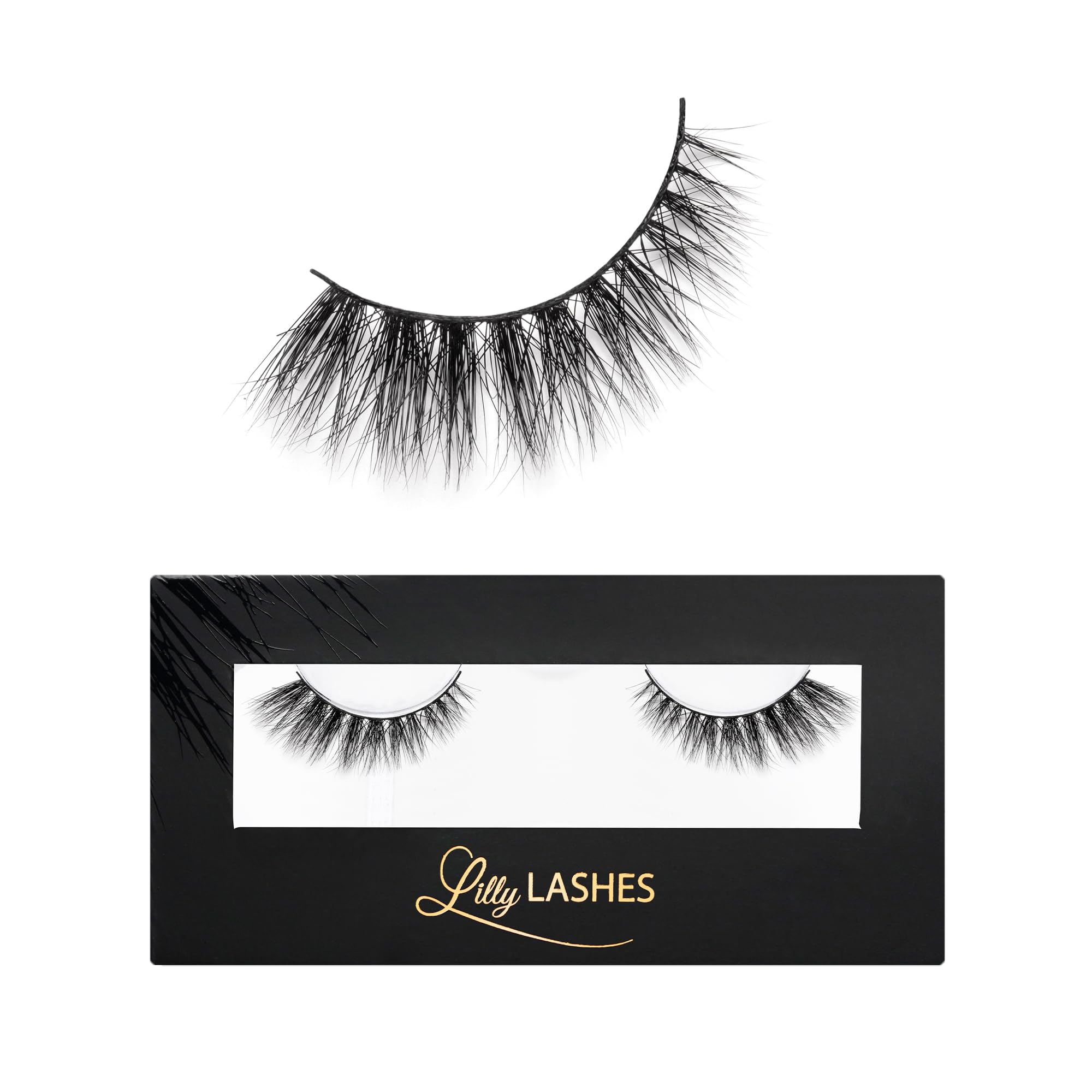 Lilly Lashes Doha 3D Mink False Eyelashes - Natural Wispy Look, Reusable Up to 25 Times, Fluffy Strip Lashes for Everyday Wear & Special Occasions (Lash Glue Not Included)