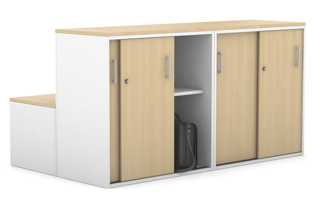 Modern 4-Door Sliding Credenza with Low Profile Design - Perfect for Office, Living Room, or Bedroom Storage
