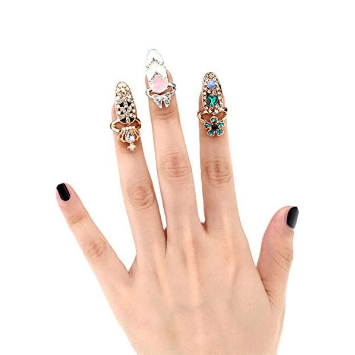 4 Pcs Elegant Rhinestone Crystal Nail Rings for Women - Fashionable Fingertip Jewelry Accessories for Parties, Weddings, and Special Occasions