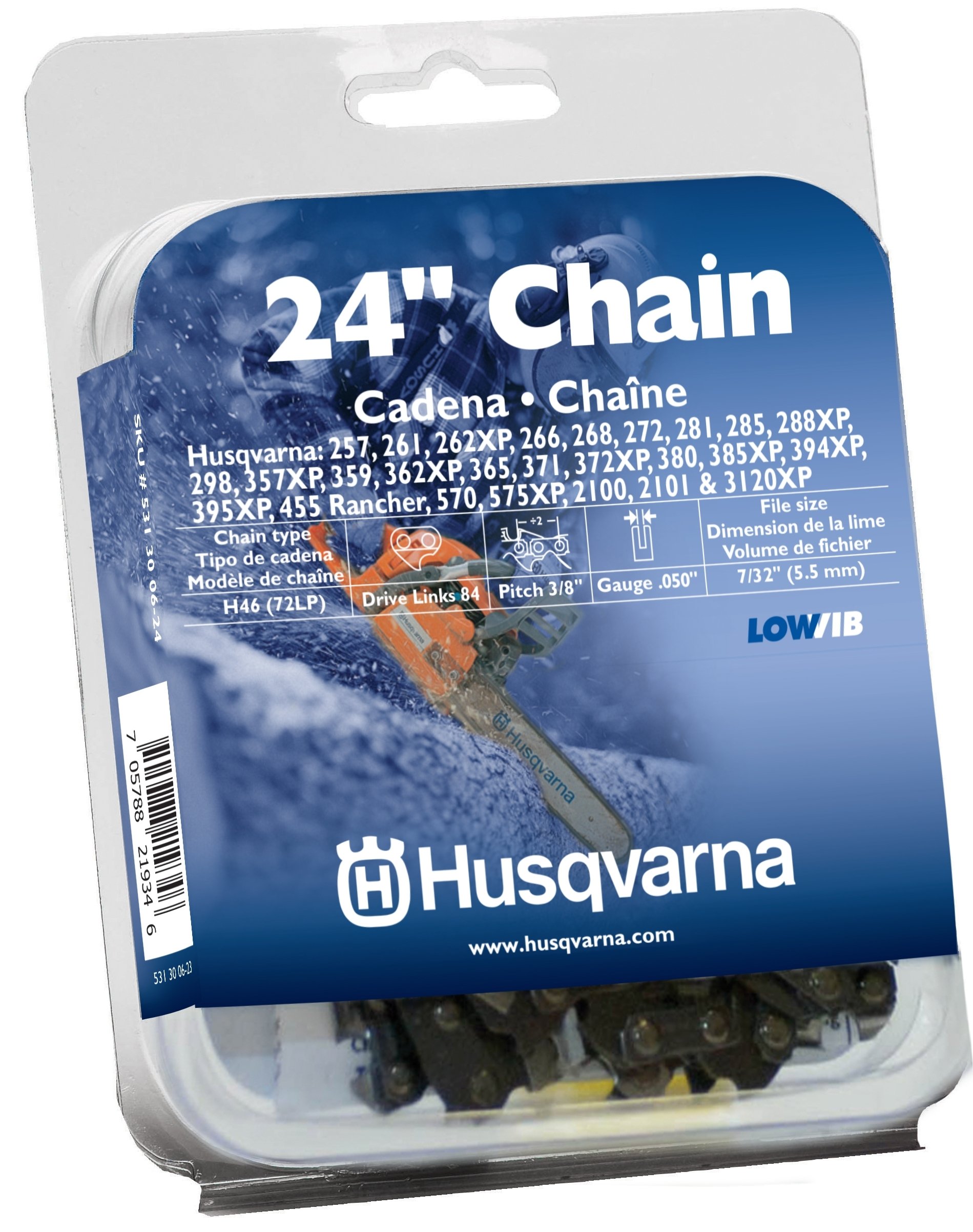 Husqvarna 24-Inch Chainsaw Chain - .050 Gauge 3/8 Pitch Low Kickback Low-Vibration Saw Chain for Wood Cutting, Tree Trimming & Firewood Preparation