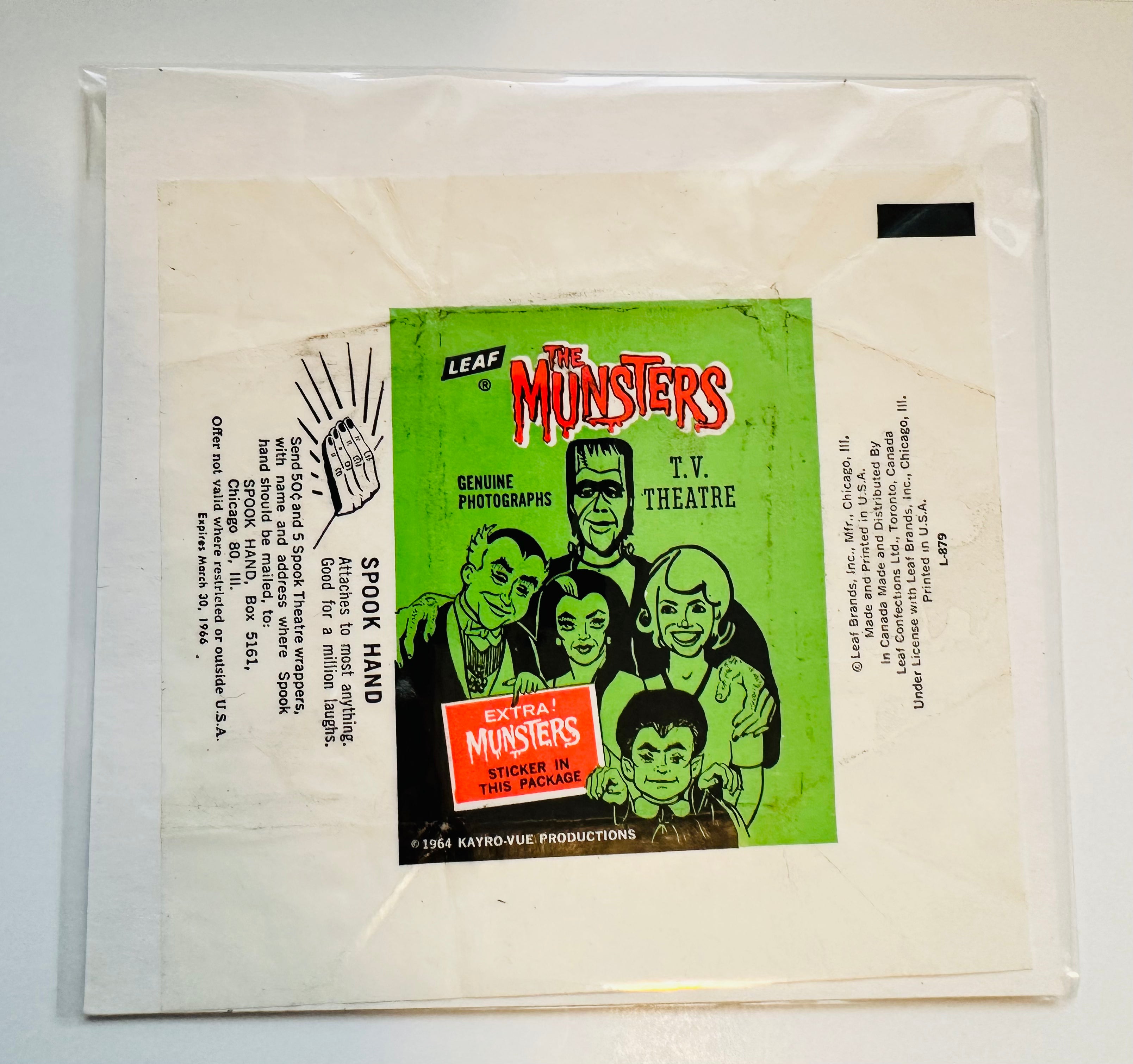 Vintage 1964 Munsters TV Show Rare Candy Wrapper - Collectible Memorabilia for TV Fans & Nostalgic Gift Ideas