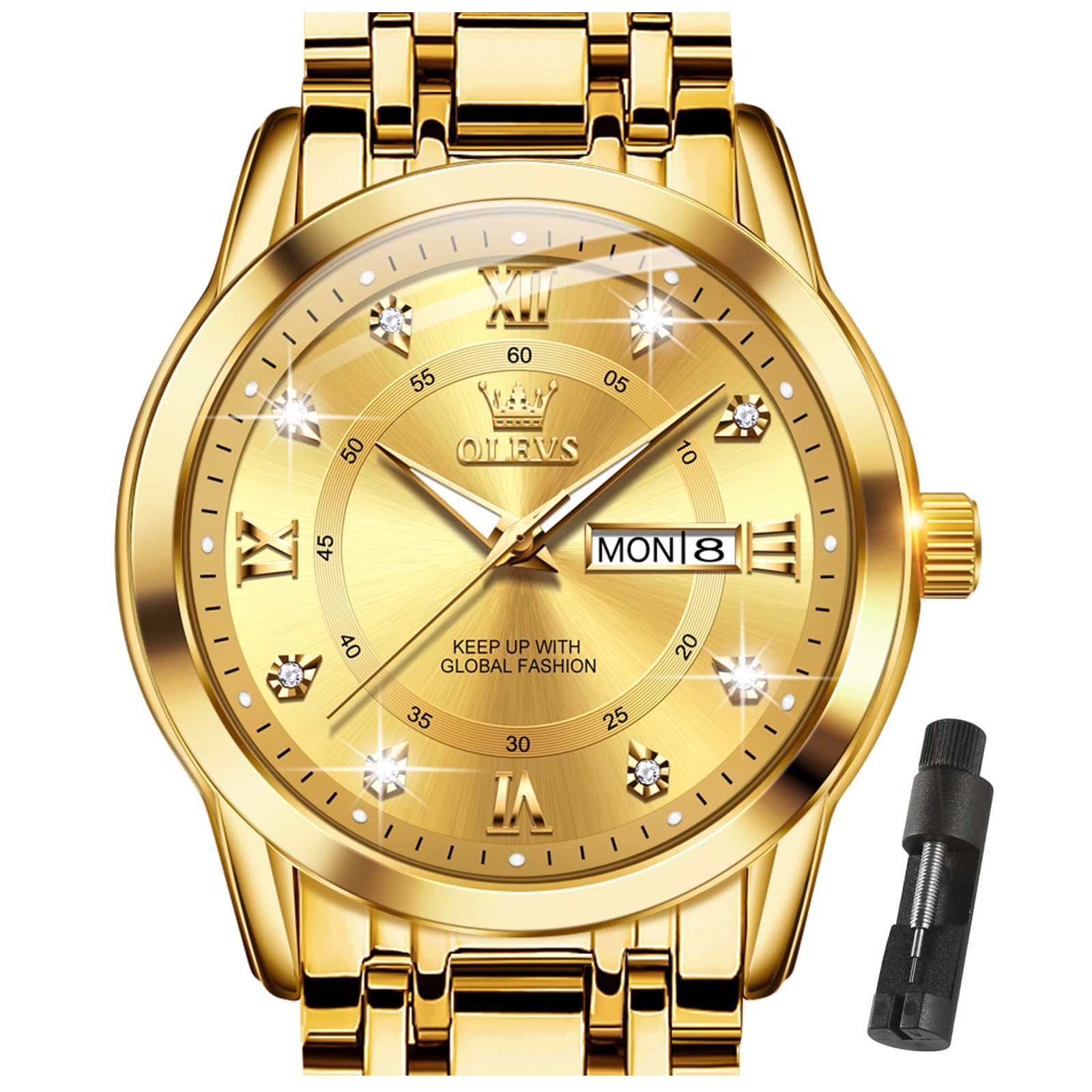 OLEVS Men's Watch - Waterproof Stainless Steel Roman Dial for Business & Casual Wear