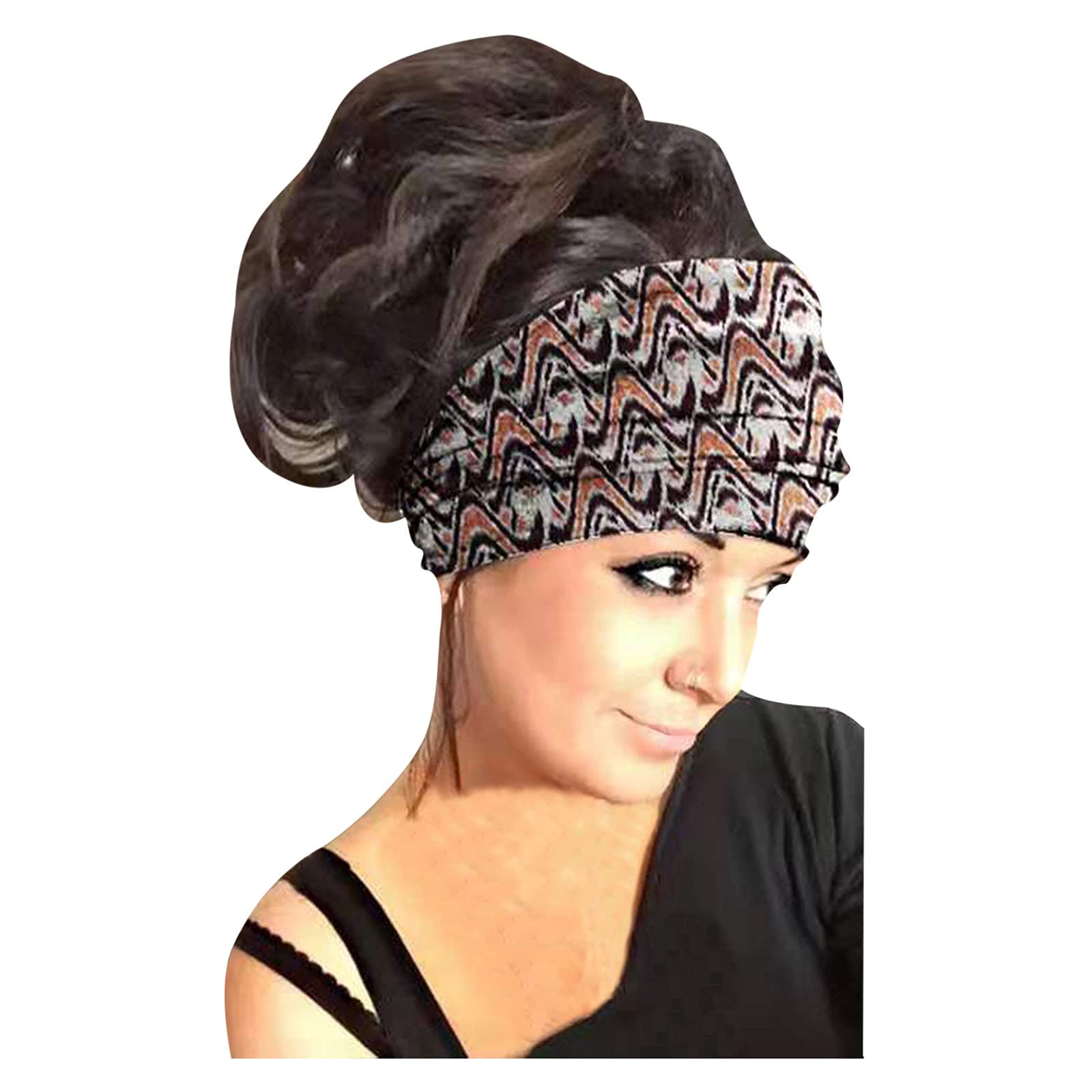 Floral Print Stretchy Headbands for Women - Elastic Hair Bands & Yoga Head Wraps - Black One Size Headscarfs for Outdoor Activities, Workouts and Fashion Accessories