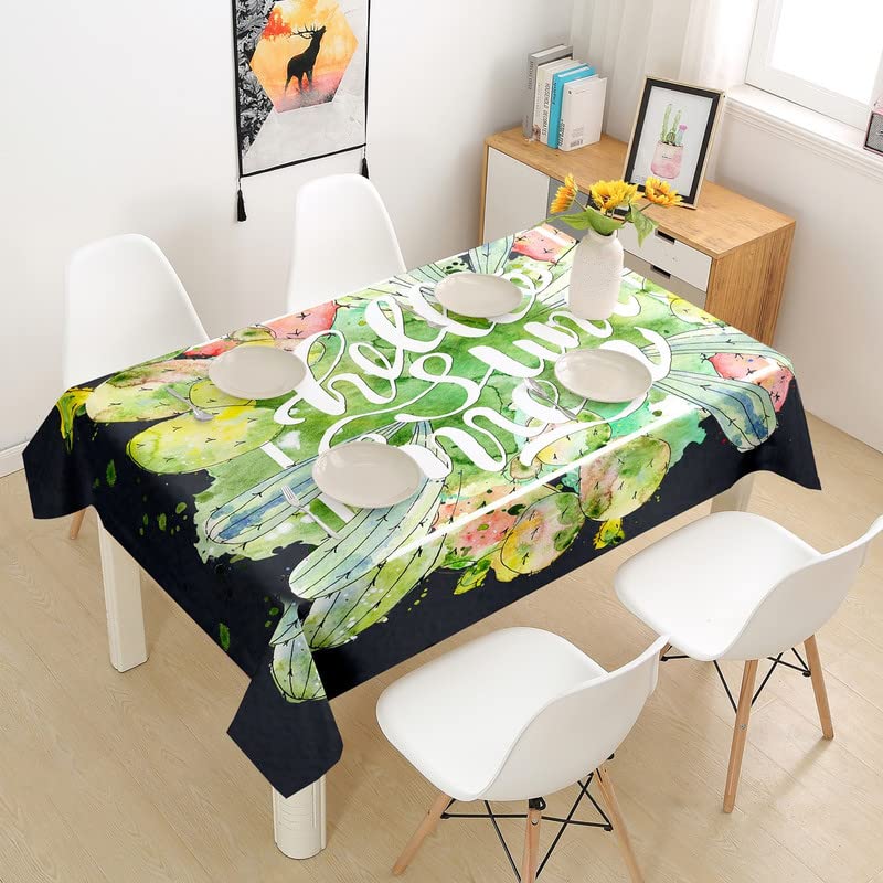 Green Cactus Print Tablecloth - Washable Botanical Plants Table Cover for Dinner, Picnic & Home Decor (55x87 Inch, Rectangle/Oblong) | Perfect for Outdoor Parties, Kitchen Decor & Farmhouse Dining