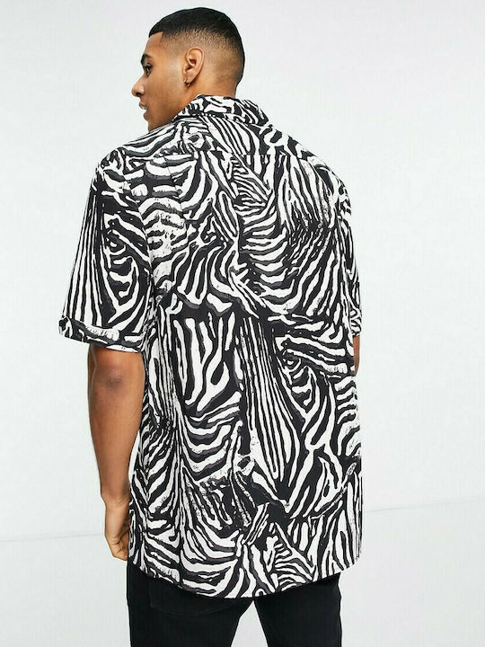 Fred Perry Black Zebra Print Camp Collar Short Sleeve Shirt for Men - Casual Summer Wear, Beach Outfits & Street Style Fashion