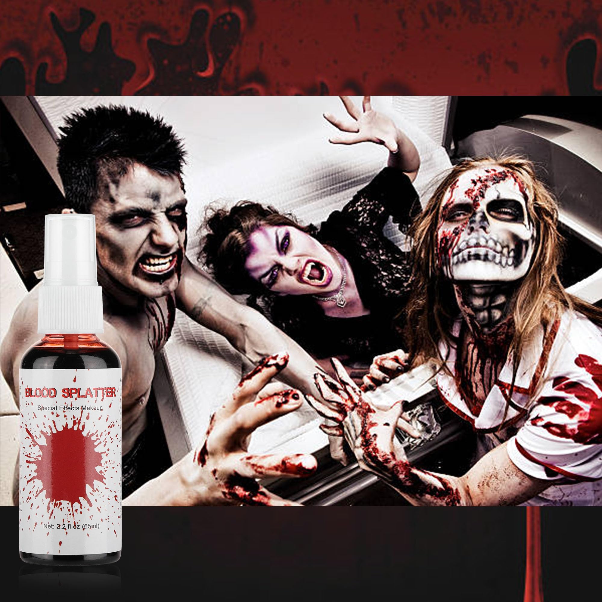 Professional Fake Blood Spray 2.2oz - Realistic Blood Splatter Effect for Halloween Makeup, SFX Costumes, Zombie FX & Theater Performances | Perfect for Cosplay, Horror Parties and Special Effects Makeup