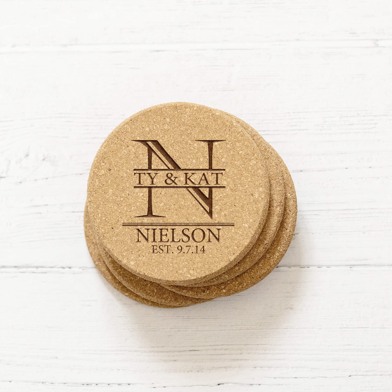 Personalized Cork Drink Coasters Set of 4 - Custom Wedding Gifts for Couples, Bridal Shower & Housewarming Presents - Unique Home Decor for Dining Table, Coffee Table & Outdoor Patio - Perfect Closing Gift for New Homeowners & Anniversary Present