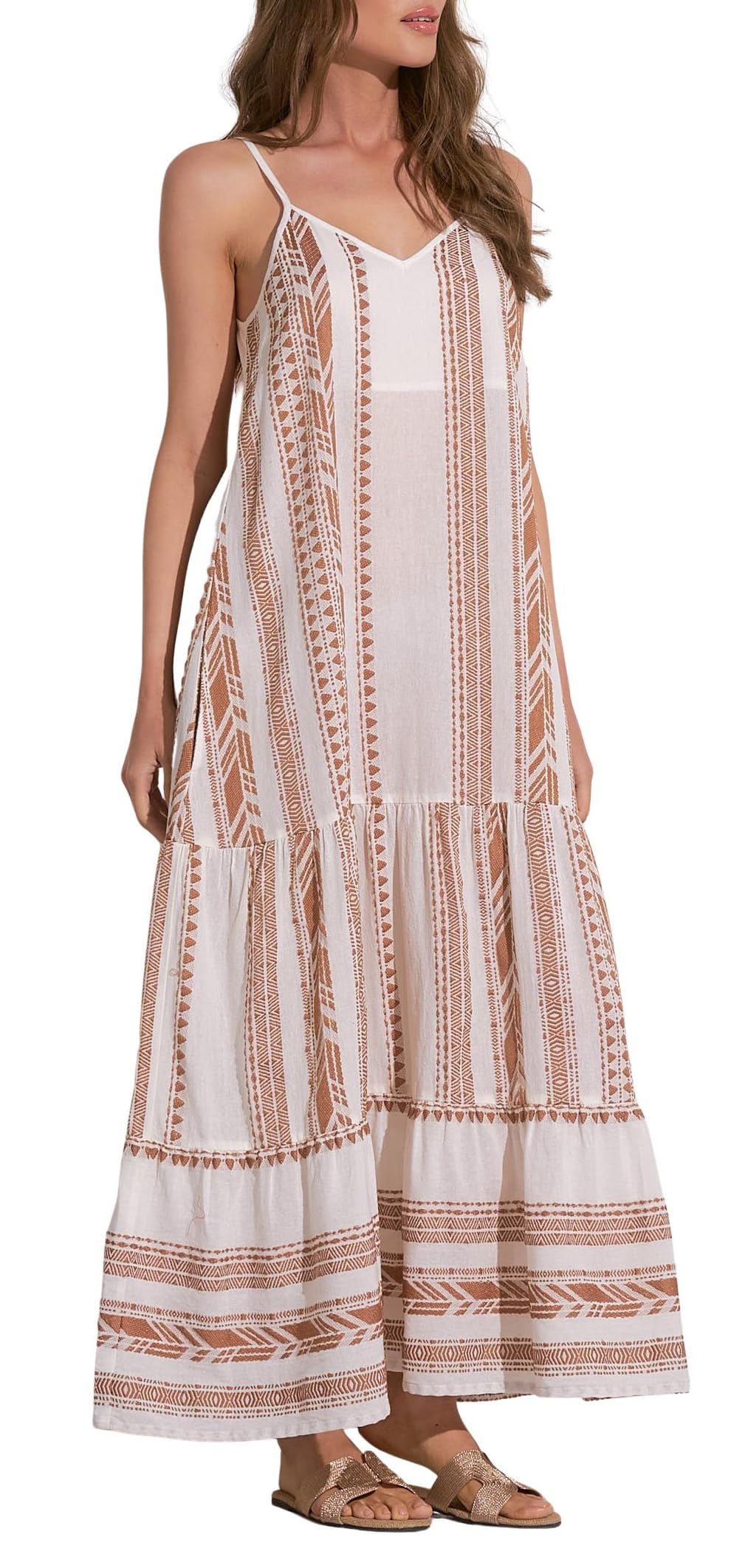 ELAN Women's Tulum Tiered Spaghetti Strap Maxi Dress - Flowy Boho Summer Beach Dress for Vacations, Parties & Date Nights