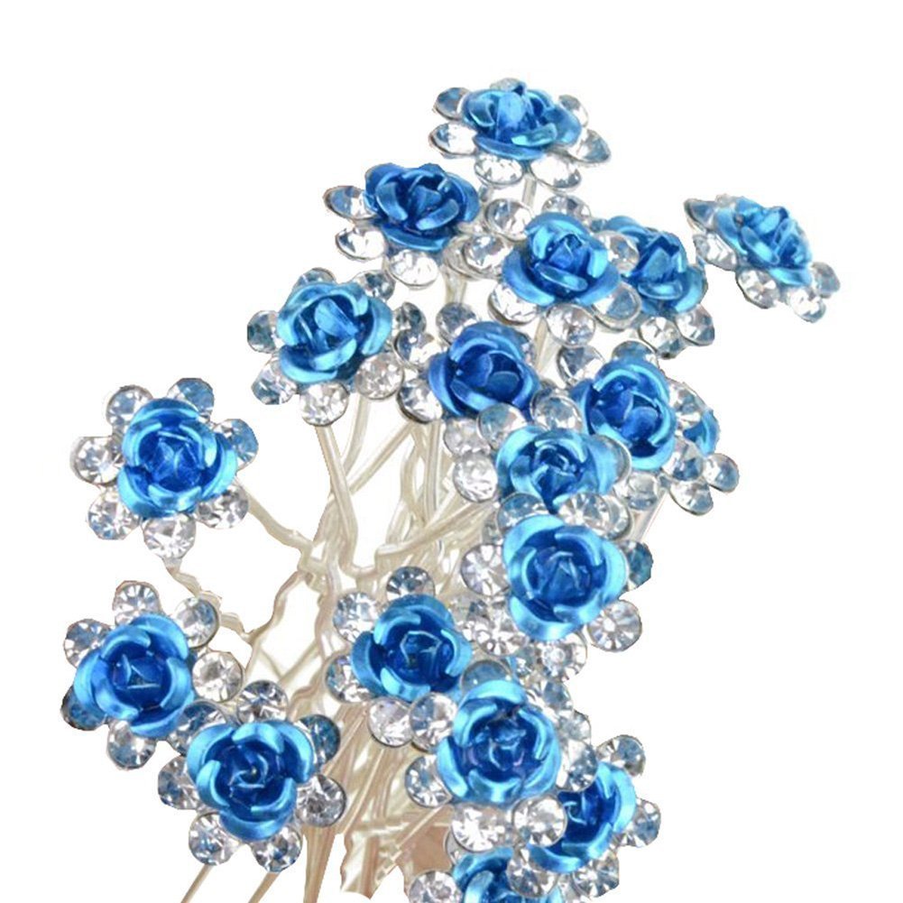 Hustar 20Pcs Blue Rhinestone Hair Pins - Bridal Hair Accessories for Weddings & Parties