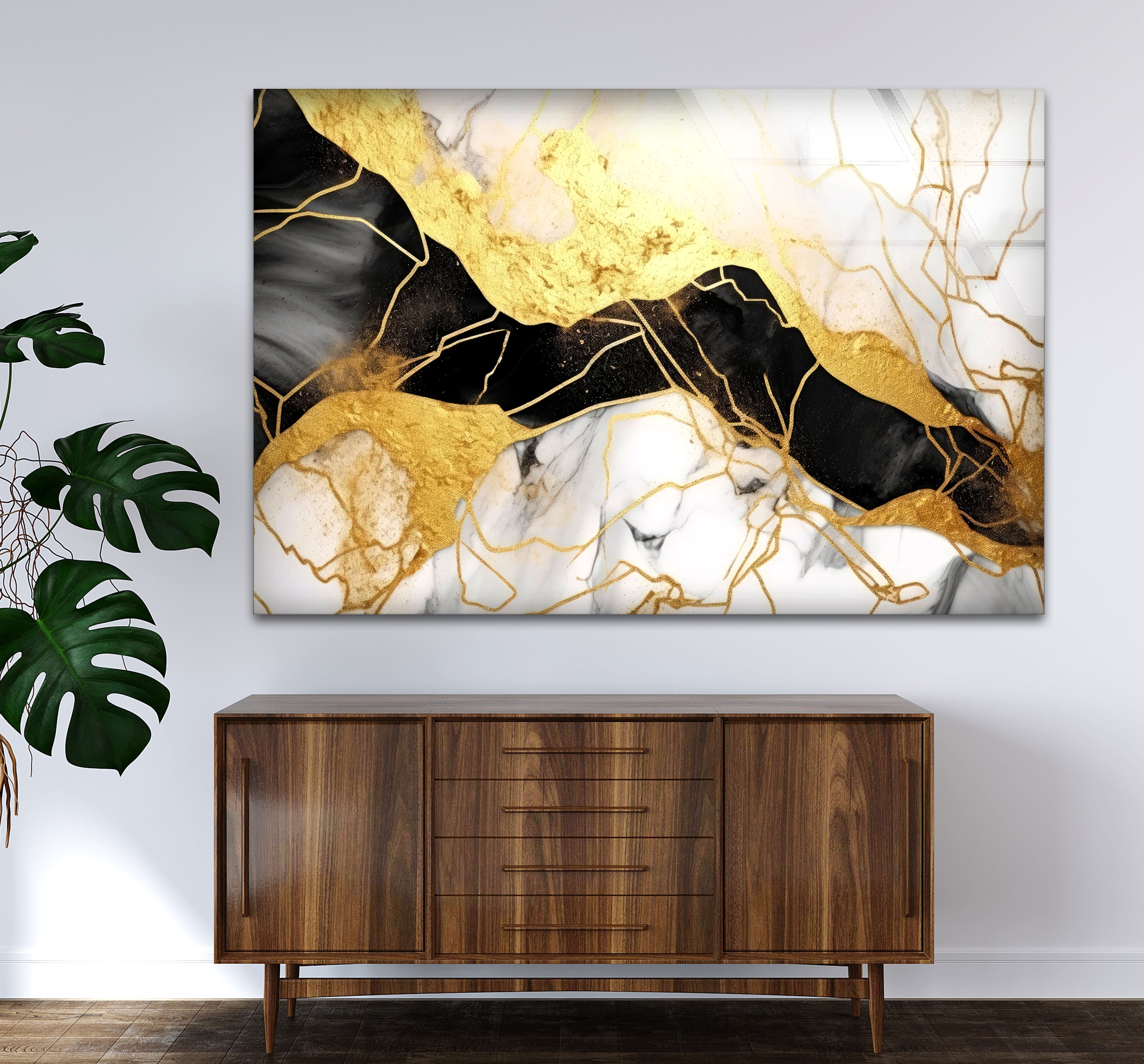 Luxury Black Gold Marble Wall Art - Abstract Glass Print for Modern Home & Office Decor | Elegant Living Room, Bedroom, Dining Room Wall Decor