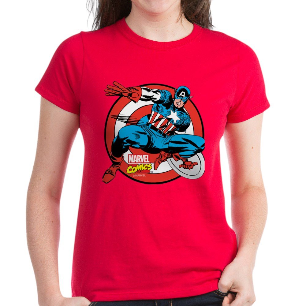 Captain America Shield Women's Dark Cotton T-Shirt | Marvel Avengers Superhero Graphic Tee | Casual Wear, Cosplay & Comic-Con Outfit