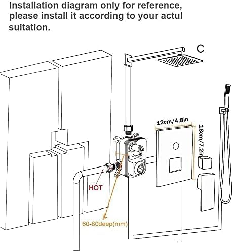 Premium Matte Black Rain Shower System - 12