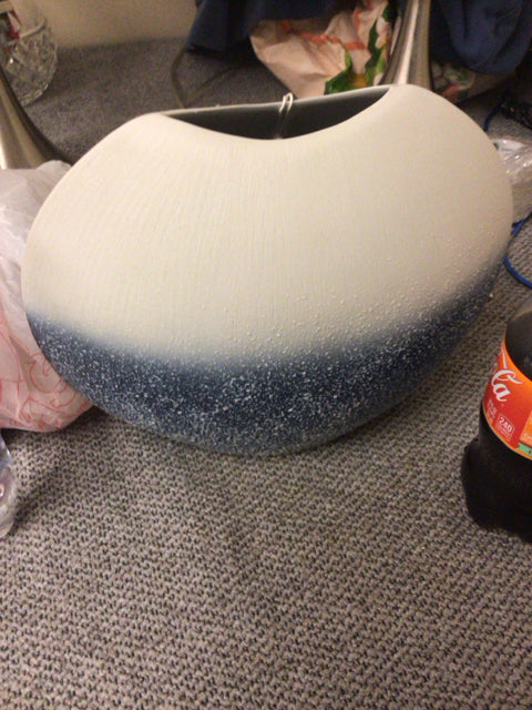 White & Blue Ceramic Textured Vase - Modern Home Decor for Living Room, Bedroom, or Office Centerpiece