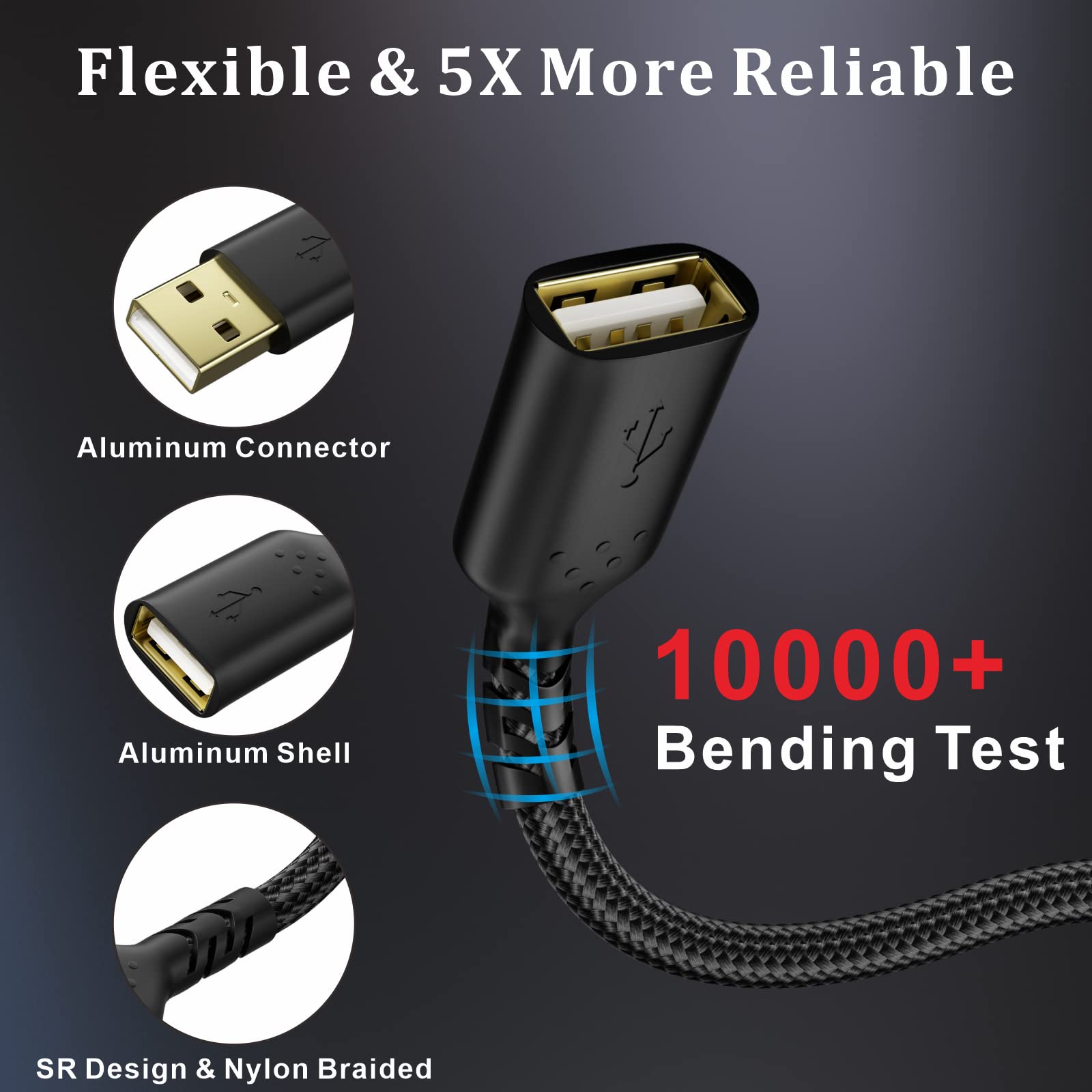 6FT USB 2.0 Extension Cable (4-Pack) - Male to Female USB A Extender Cord for High-Speed Data Transfer - Compatible with VR Headsets, PlayStation, Xbox, Printers, Keyboards & More - Perfect for Gaming Setups & Home Office Workstations