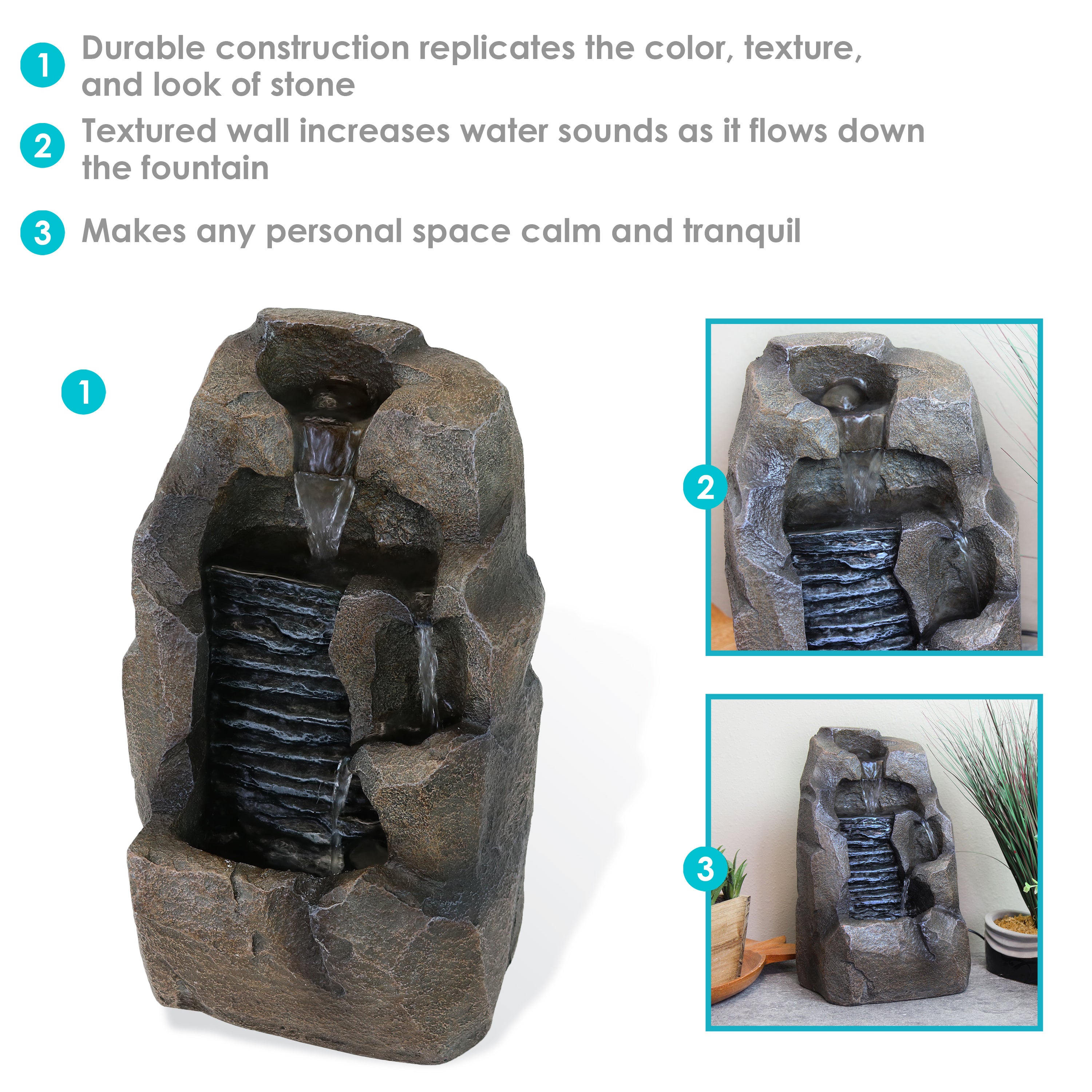 Sunnydaze Stony Rock Waterfall Indoor Tabletop Fountain - Relaxing Zen Decor for Home, Office & Meditation Spaces | 11