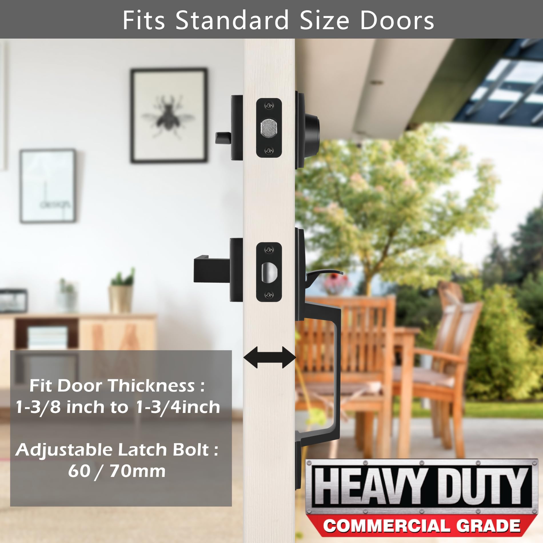 Front Door Handle with Deadbolt and Lever Set - Adjustable Entry Door Handleset, Single Cylinder Keyed Deadbolt, Reversible Door Lever in Matte Black - Perfect for Home Security, Apartments & Office Entrance Doors