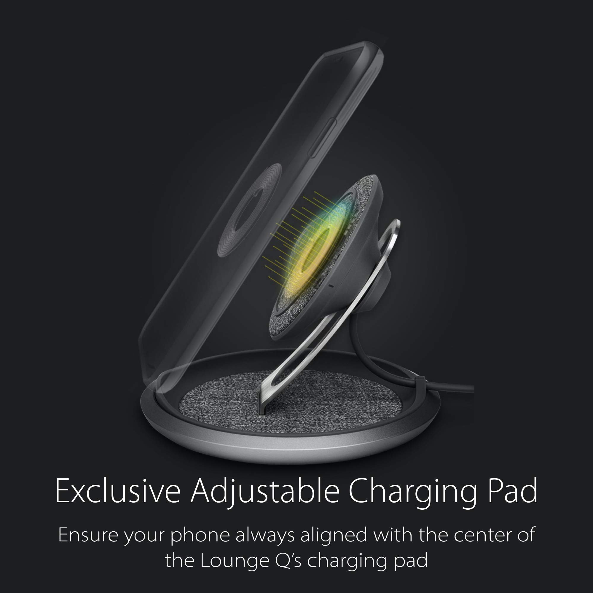 Moshi Lounge Q Wireless Charger Stand - Adjustable Height, Soft Fabric, 15W Fast Charging for iPhone 12/13/14, Galaxy S21/S22, Pixel & Qi Devices | Perfect for Bedside, Office Desk & Nightstand Charging (AC Adapter Not Included)