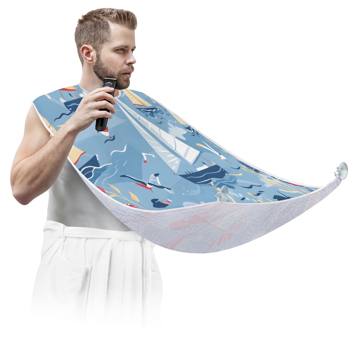 Men's Sailboat Print Shaving Bib - Waterproof Beard & Hair Dye Apron for Barbers, Stylists & DIY Grooming | Salon, Home & Sink Use | Perfect Gift for Beard Trimming & Haircut Lineup