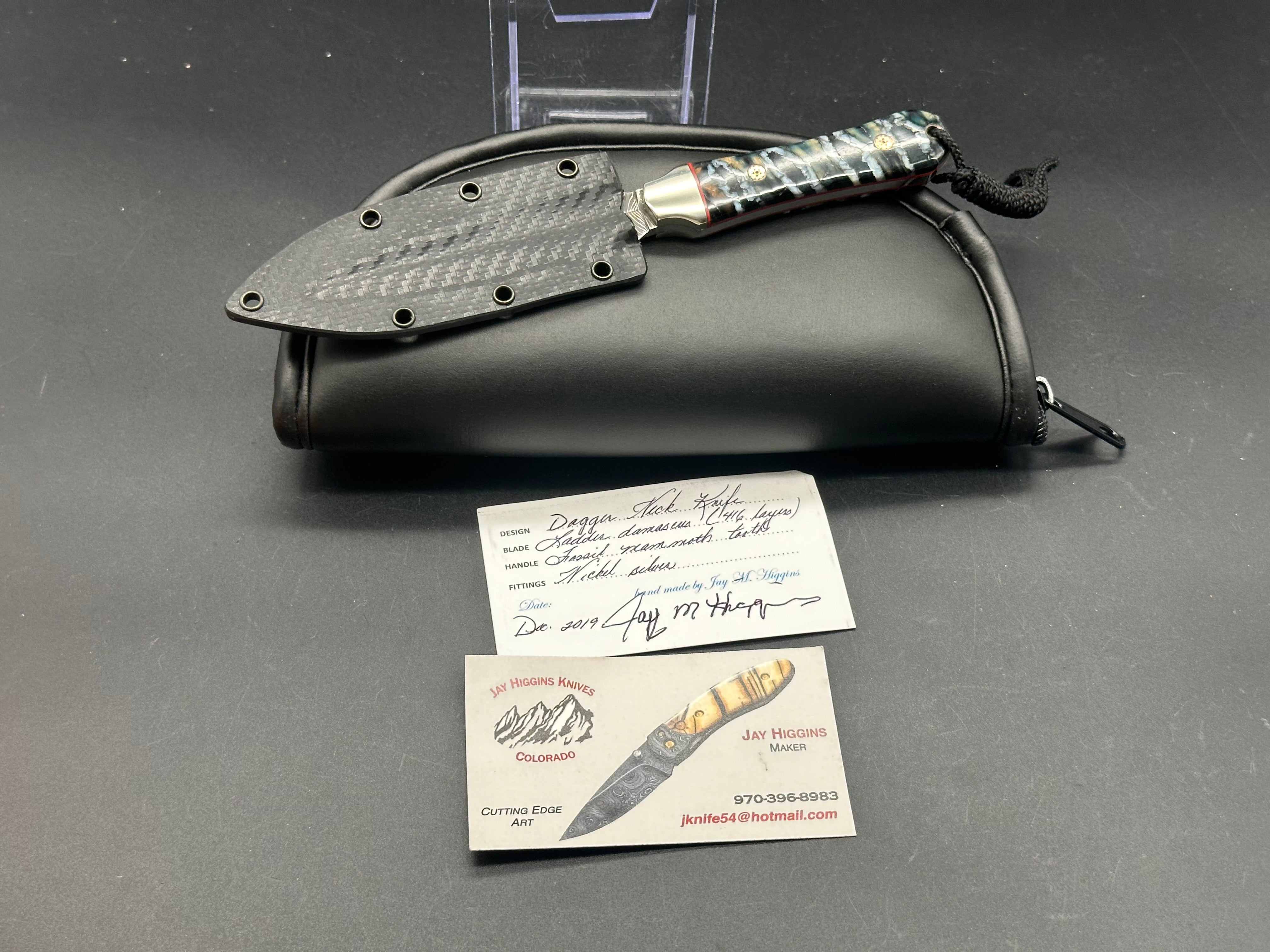 Custom Jay Higgins Neck Knife with Mammoth Tooth Scales & Ladder Damascus Blade – Perfect for Outdoor Adventures, Hunting, and Survival Gear