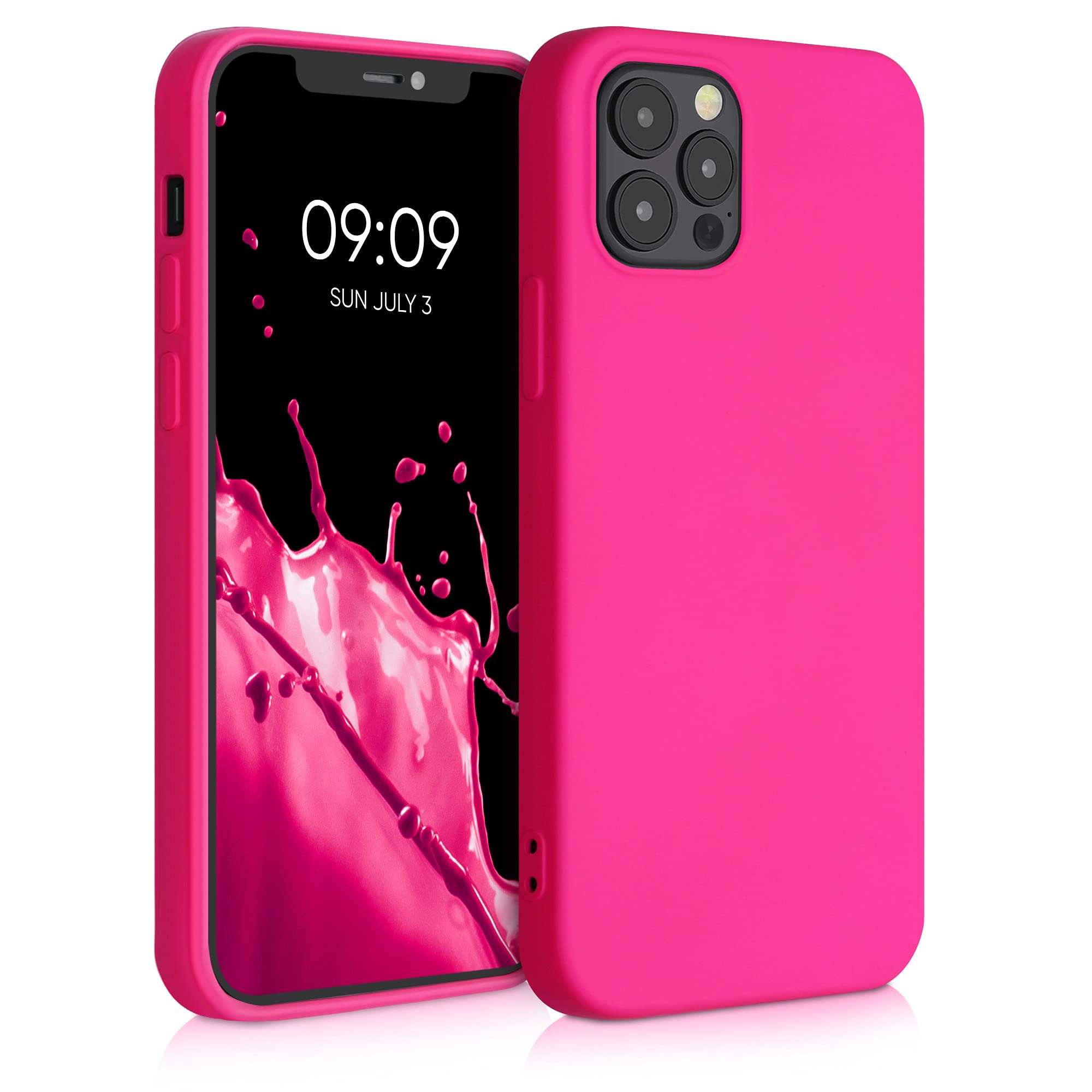 kwmobile Slim Protective TPU Silicone Phone Case for Apple iPhone 12 & iPhone 12 Pro - Shockproof Cover with Soft Grip - Neon Pink - Perfect for Everyday Use, Work & Travel