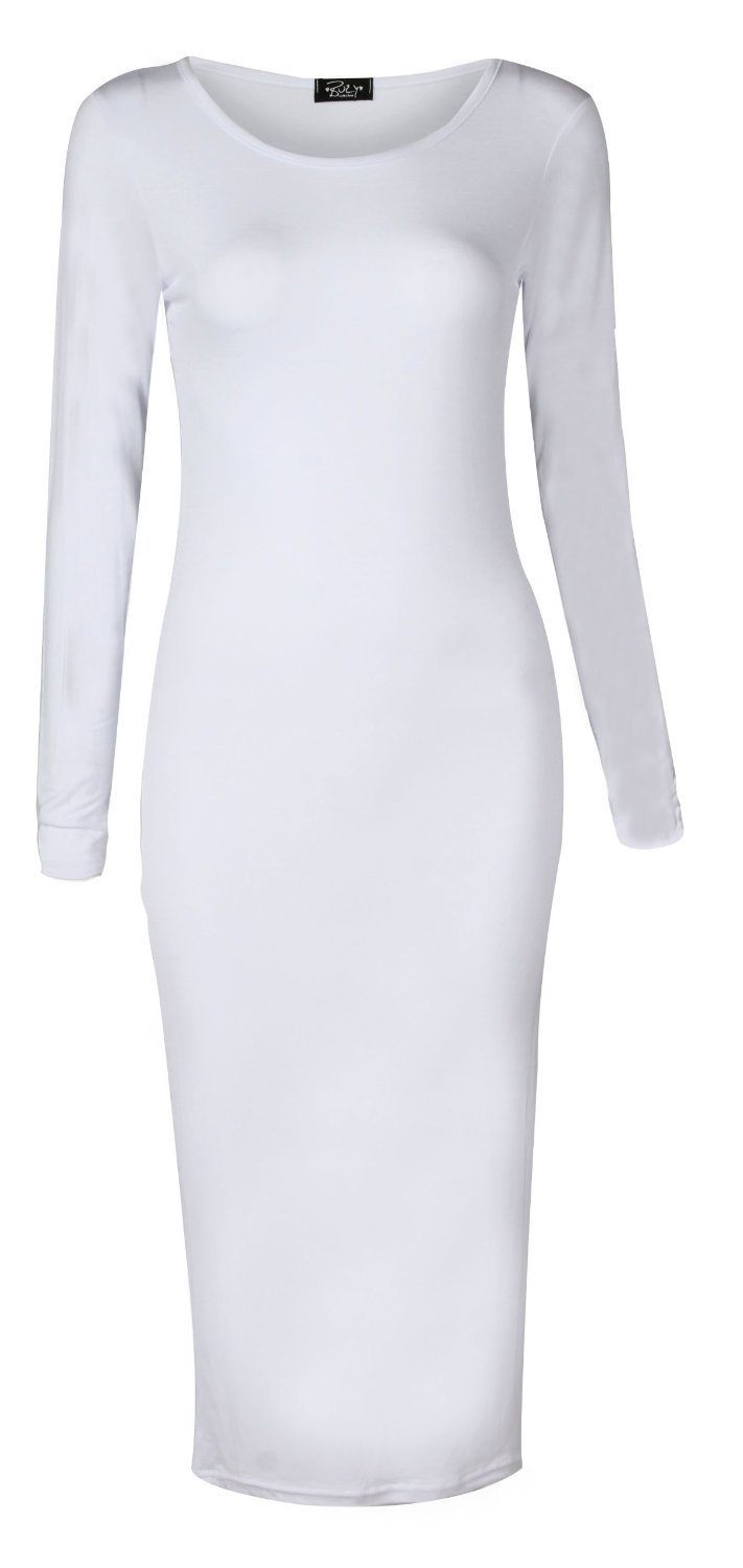 Forever Women's Plain Long Sleeve Bodycon Pencil Midi Dress - Slim Fit Stretchy Office Work Cocktail Party Dress