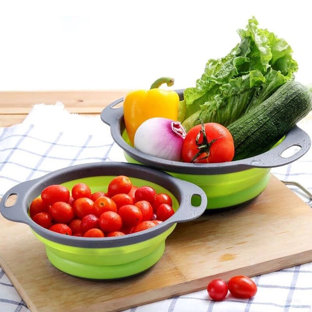 Fox Collapsible Colander Set of 2 - Space Saving Expandable Kitchen Strainer for Pasta, Salad & Vegetables - Perfect for Small Kitchens, Camping & RVs