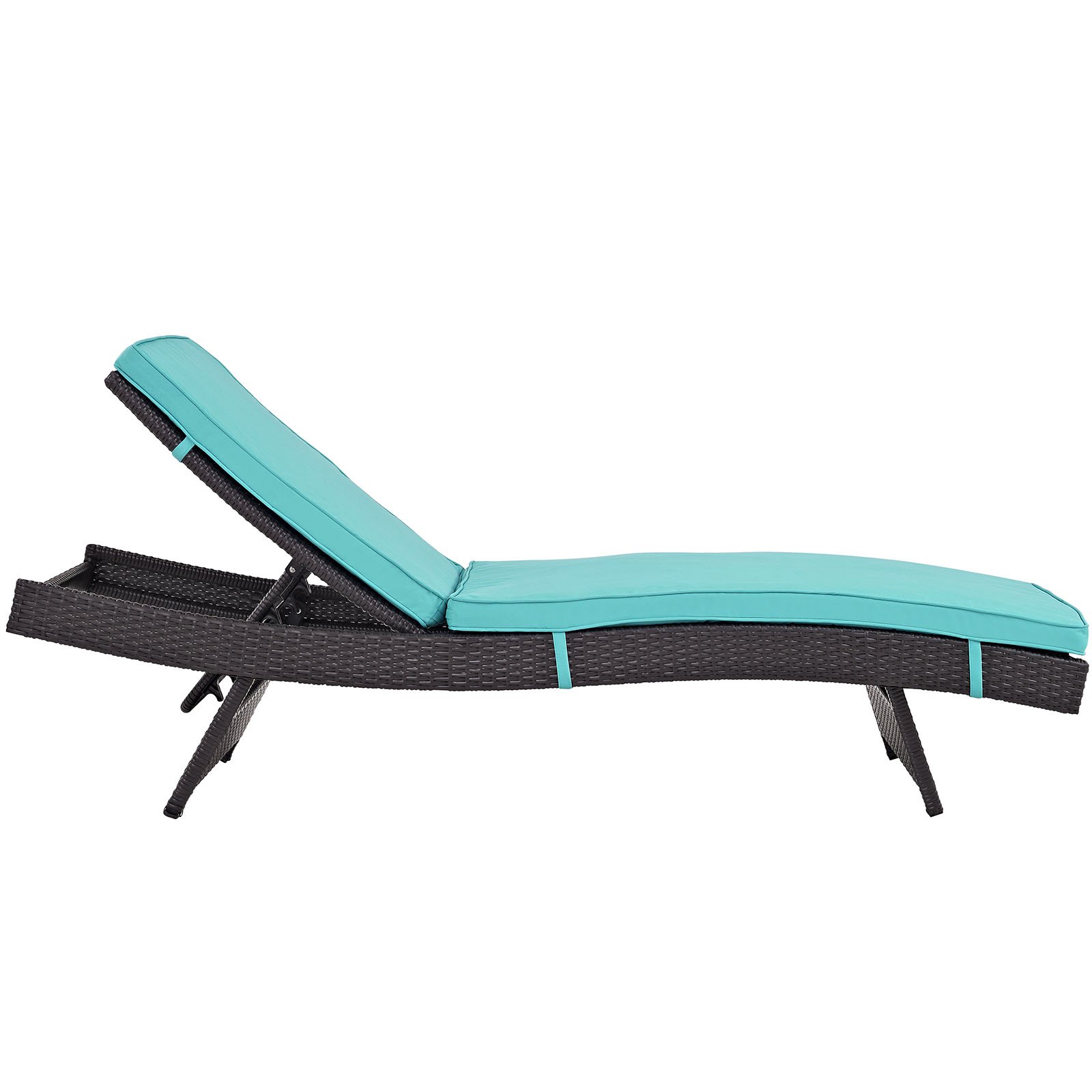 Modway Convene Wicker Rattan Outdoor Patio Chaise Lounge Chairs Set of 2 - Espresso & Turquoise Color for Poolside, Garden, and Backyard Relaxation