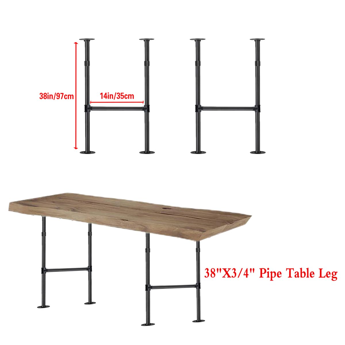 Industrial Pipe Counter Bar Height Table Legs - 38
