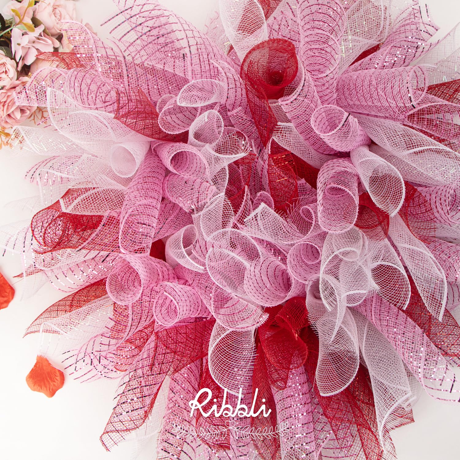 Ribbli 2 Rolls Red Mesh Ribbon - 10 Inch x 30 Feet (10 Yards) Each - Metallic Red with Red Foil - Christmas Wreath & Holiday Decorations Ribbon - Perfect for Gift Wrapping, Tree Decor, and Party Decorations