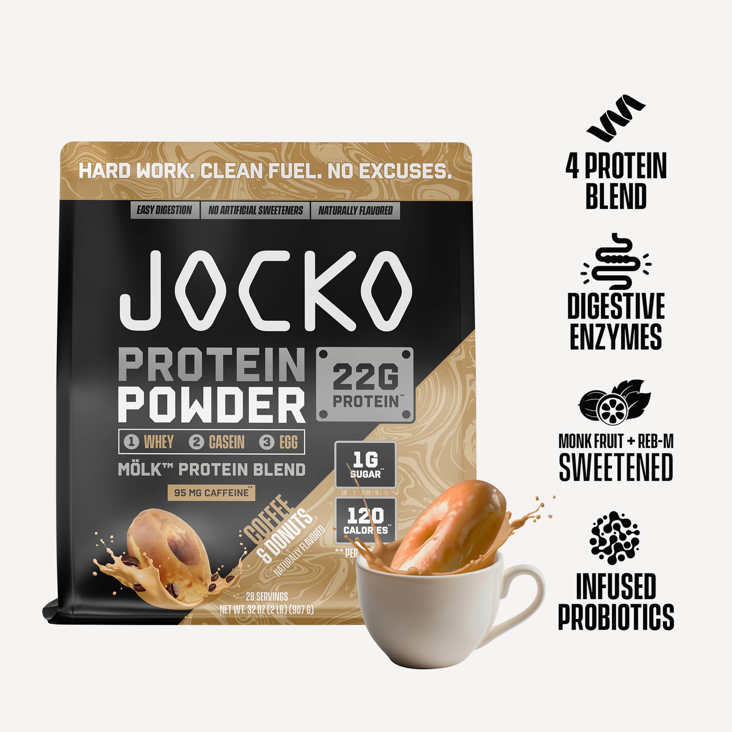 JOCKO MÖLK Premium Whey Protein Powder - 25g Protein per Serving, Low Sugar, Keto Friendly - Perfect for Post-Workout Recovery, Muscle Building & Healthy Lifestyle