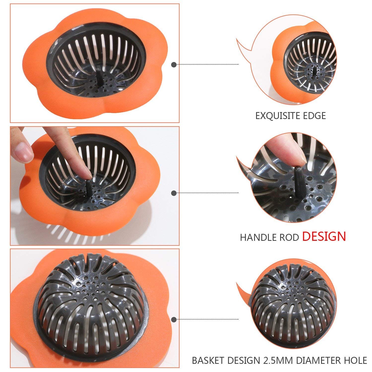 ARQIVO Silicone Kitchen Sink Strainer - 2 Pack Plastic Basin Drain Stopper with Easy Clean Filter Basket, Food Debris Catcher to Prevent Clogs | Perfect for Washing Dishes, Fruits & Vegetables in Kitchen Sink