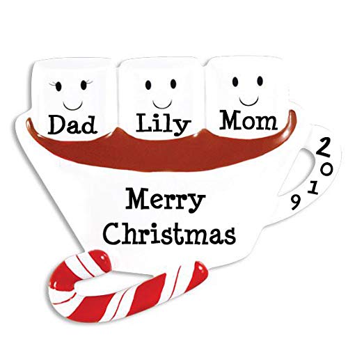 Custom Family of 3 Christmas Ornament - Personalized Hot Chocolate Marshmallow Decor for Holiday Tree & Gift Giving