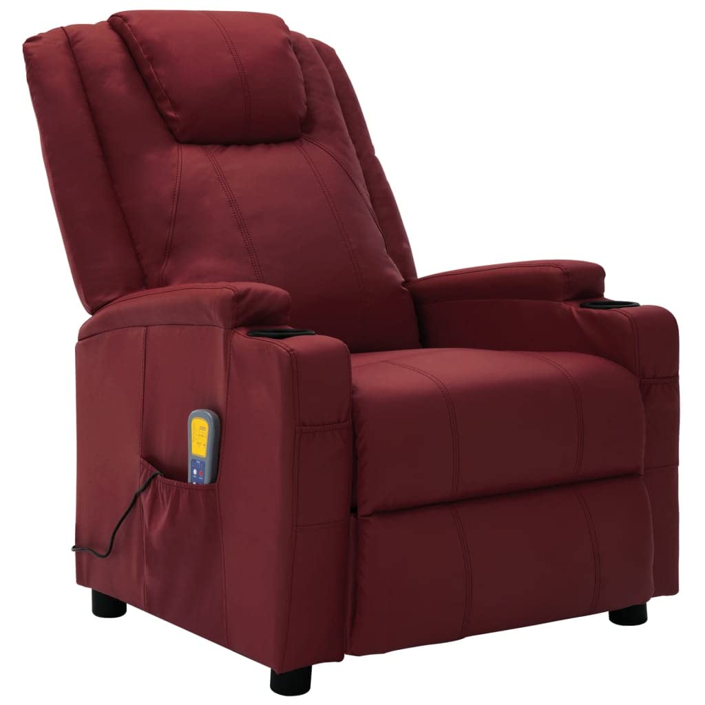 Premium Reclining Lounge Chair - Single Theater Seating Sofa with Padded Seat & Massage Function - Faux Leather in Wine Red - Perfect for Home Theater, Living Room & Reading Nook