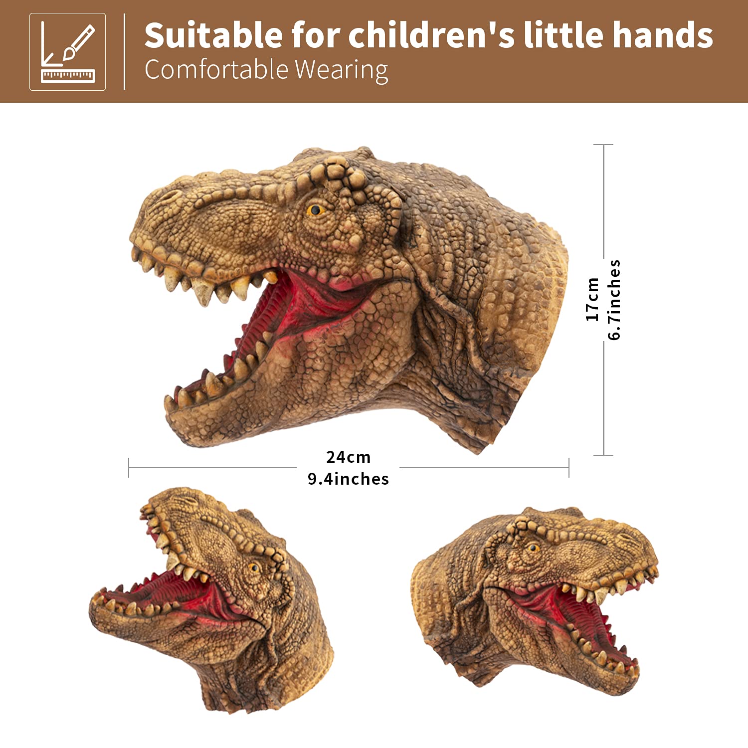 Realistic Latex Dinosaur Hand Puppets Set - Tyrannosaurus, Dilophosaurus & Velociraptors - Soft Animal Head Toys for Kids, Perfect Gift for Imaginative Play, Classroom Activities & Birthday Party Shows