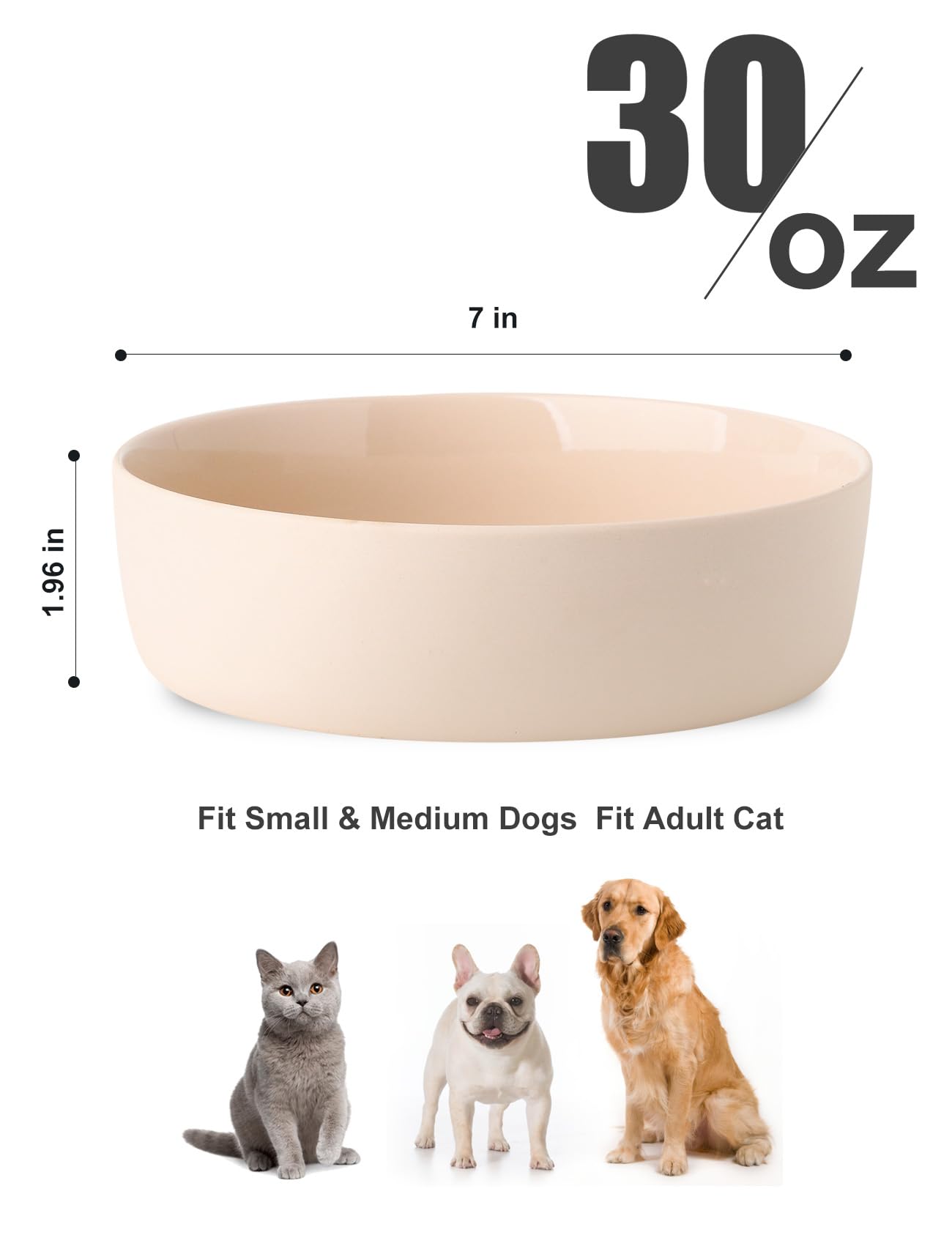 UBEE Ceramic Dog Bowl - 7 Inch Pet Food & Water Dish for Small to Medium Dogs & Large Cats - Non-Slip, Durable Feeding Bowl in Soft Pink - Perfect for Home, Kitchen & Travel Use
