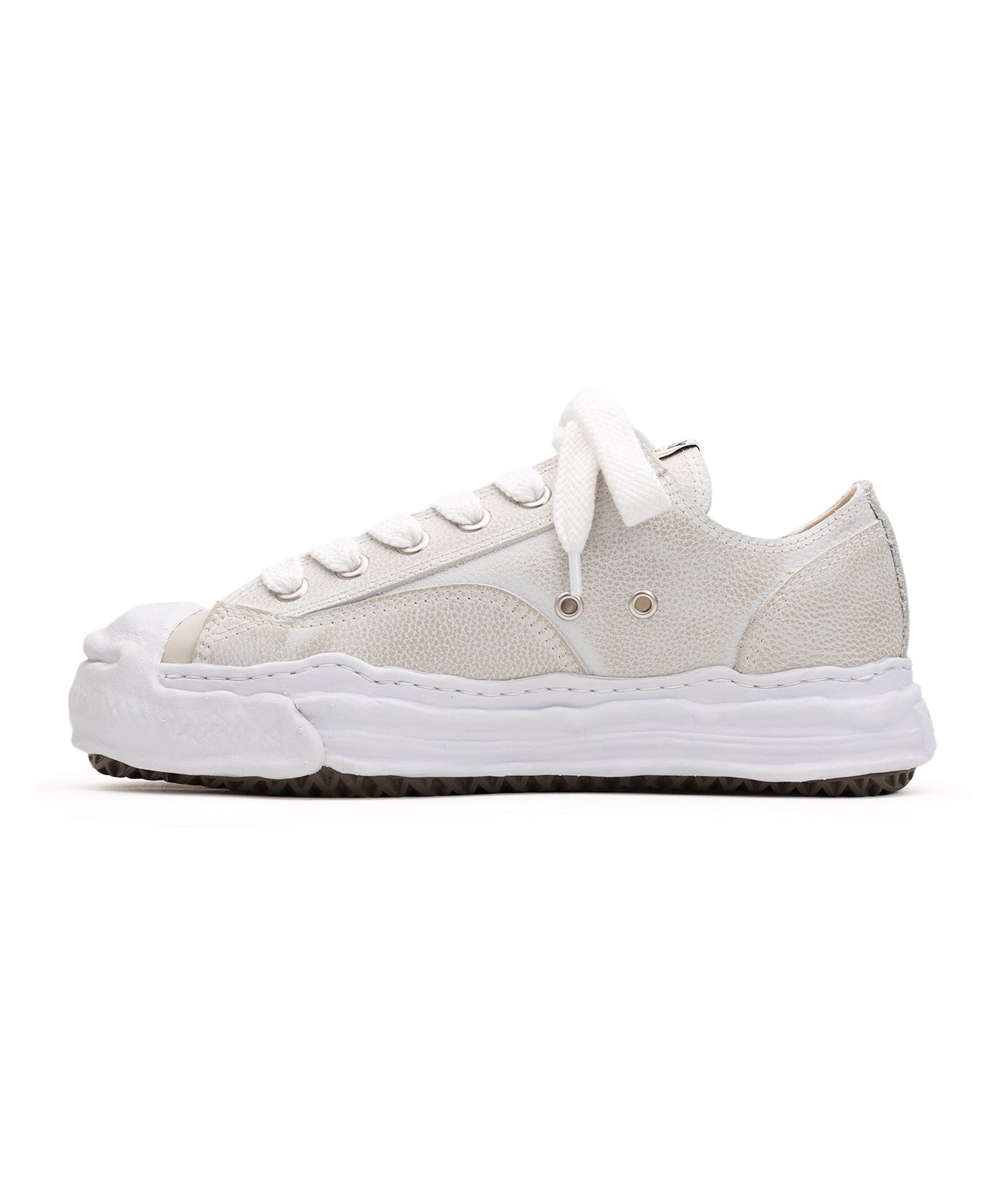MAISON MIHARA YASUHIRO Hank OG Sneakers - Brushed Shrink Leather Low Top White Shoes for Men | Casual Streetwear & Everyday Fashion