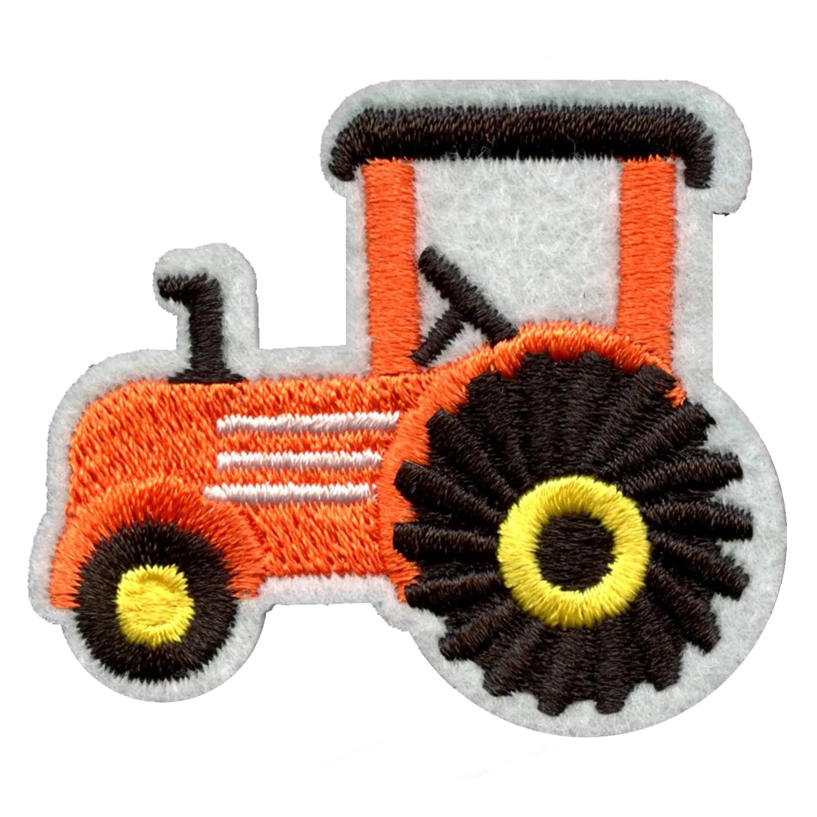 Orange Tractor Embroidered Iron On Patch for DIY Clothing, Hats & Bags - Customizable Sew On Applique for Kids & Adults