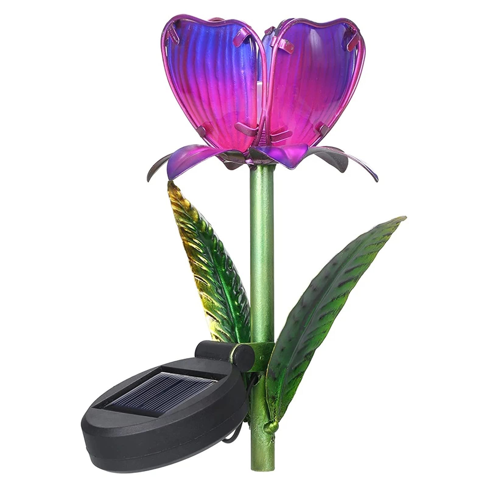Solar-Powered Purple Artificial Flower Wall Lights - Metal Outdoor Hanging Decor with Glass Petals for Garden, Patio & Home Decoration | Weather-Resistant Solar Glass Flower Lights for Backyard, Wedding & Party Decor